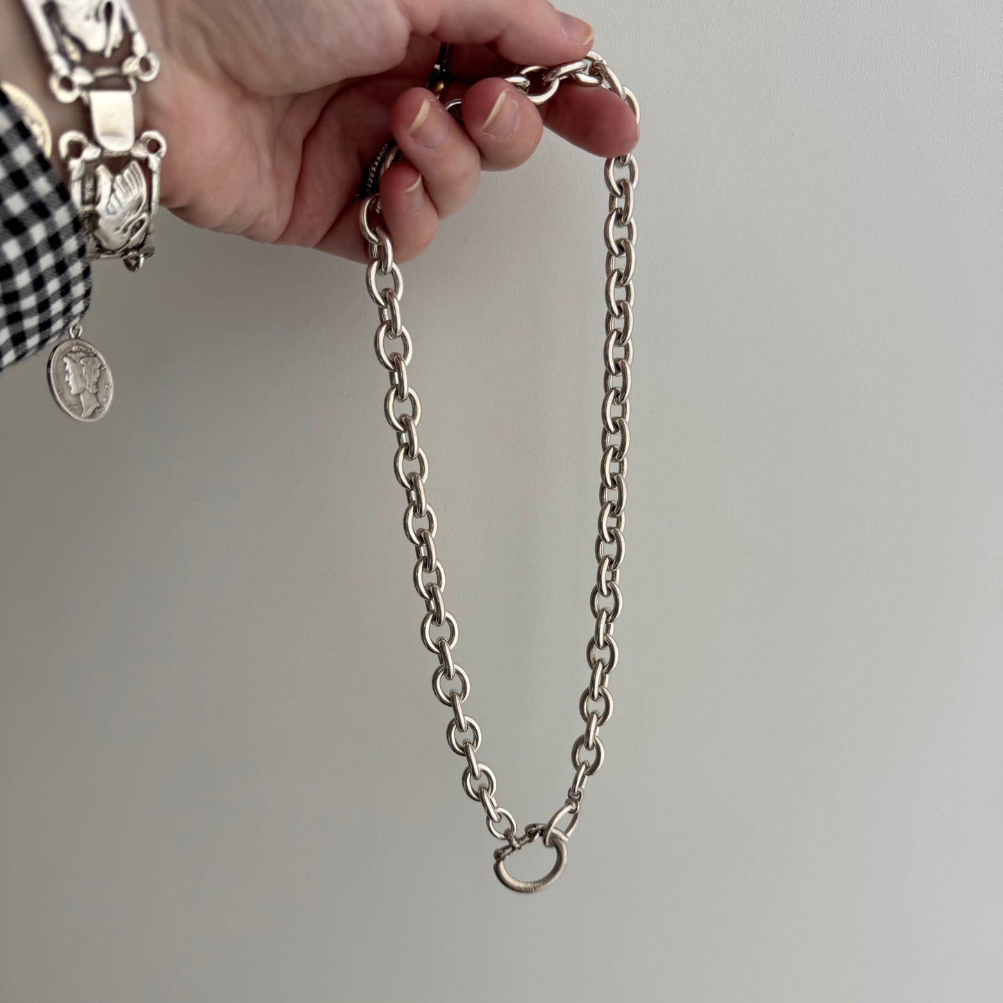 reimagined V I N T A G E // dynamic connection / sterling silver oval cable link toggle chain with a carabiner clasp / 18", 79.9g