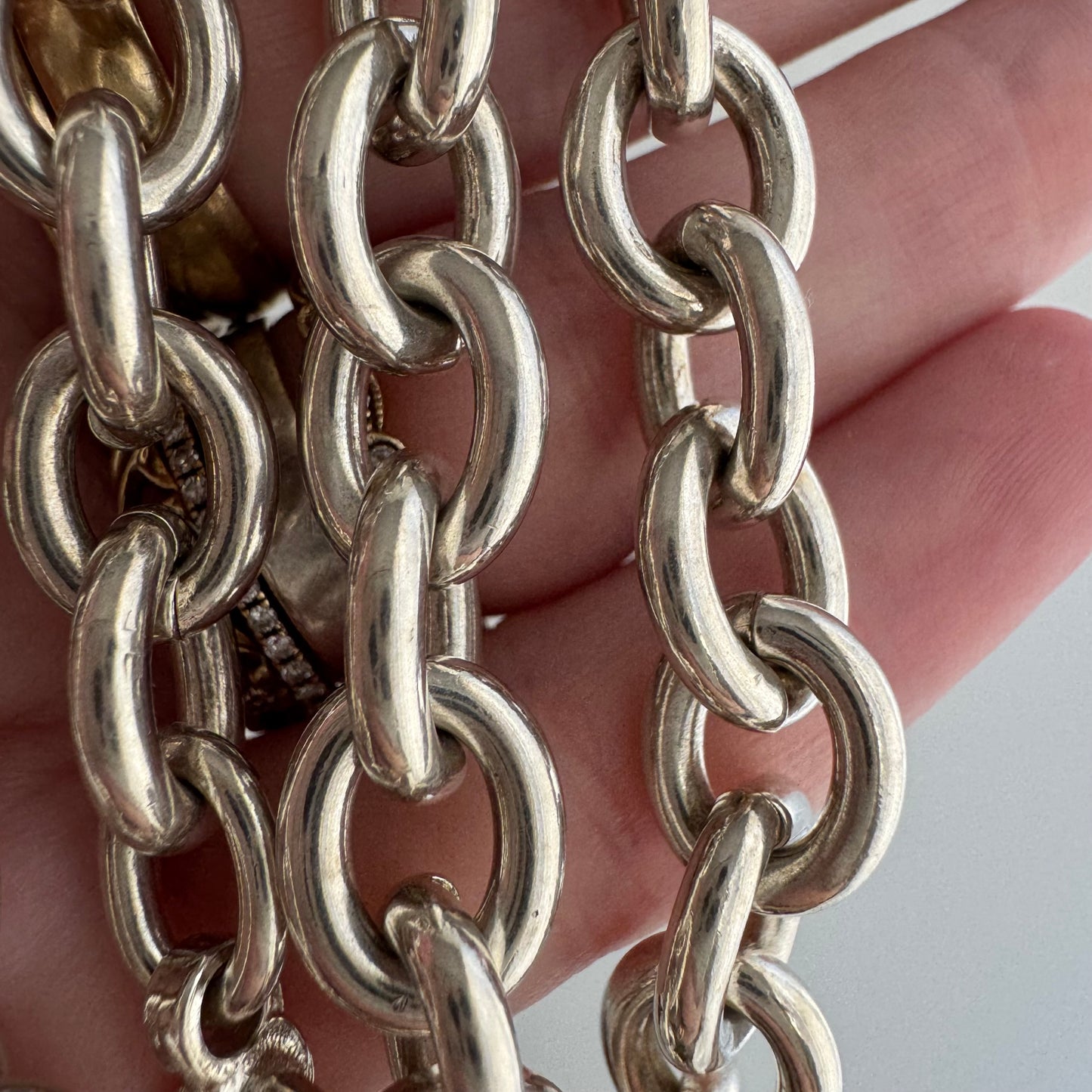 reimagined V I N T A G E // dynamic connection / sterling silver oval cable link toggle chain with a carabiner clasp / 18", 79.9g