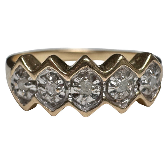 E S T A T E // honeycomb sparkle / 10k and diamond geometric stacking band / size 6.75