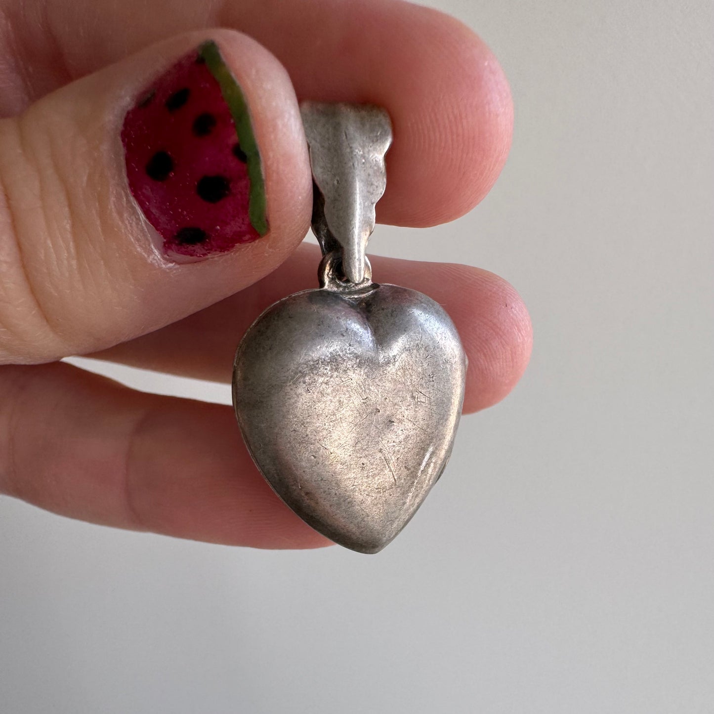 V I N T A G E // well loved heart / sterling silver slightly puffy heart locket / a pendant