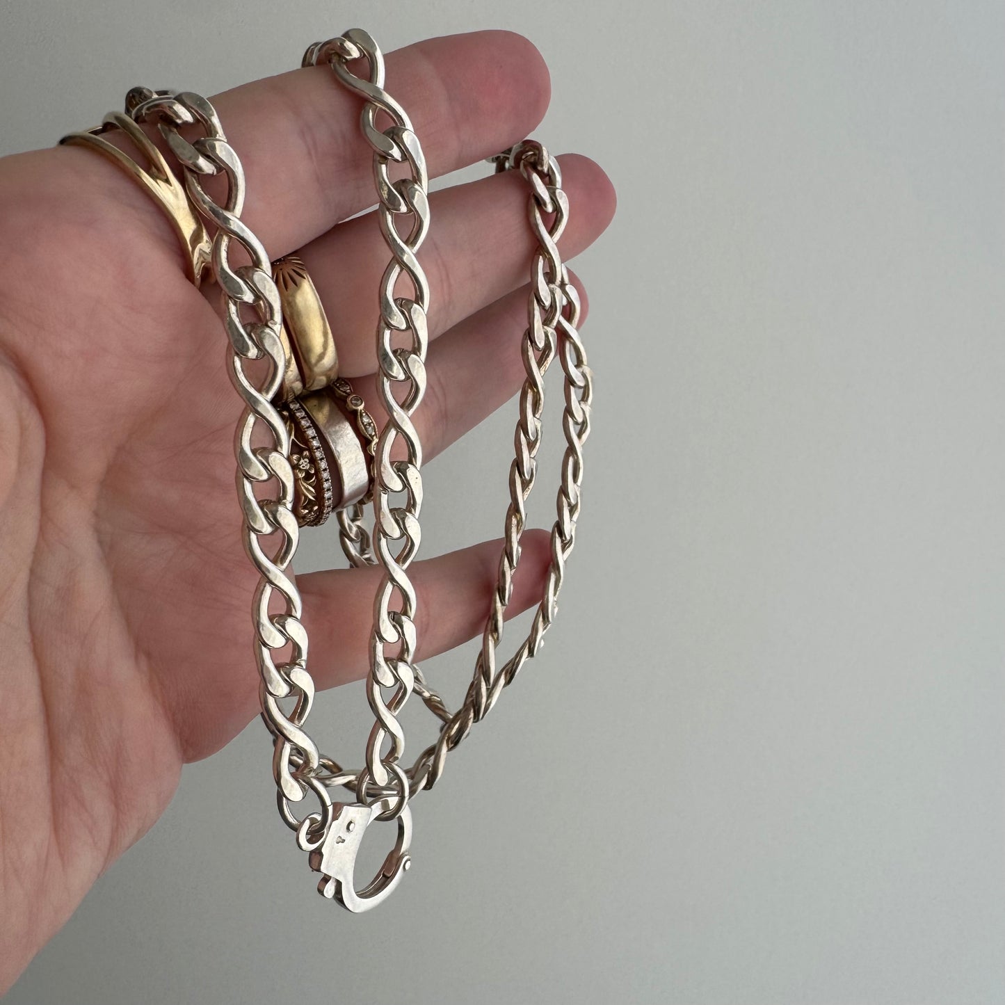 reimagined V I N T A G E // handcuff clasp / re-worked sterling silver infinite link chain / 24.5", 46.3g