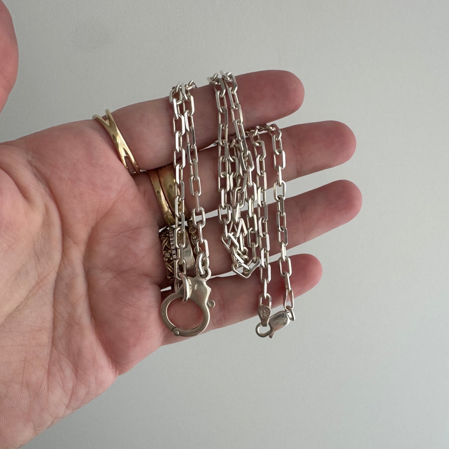 reimagined V I N T A G E // handcuff clasp / re-worked sterling silver paperclip biker chain / shy of 23.25", 16g