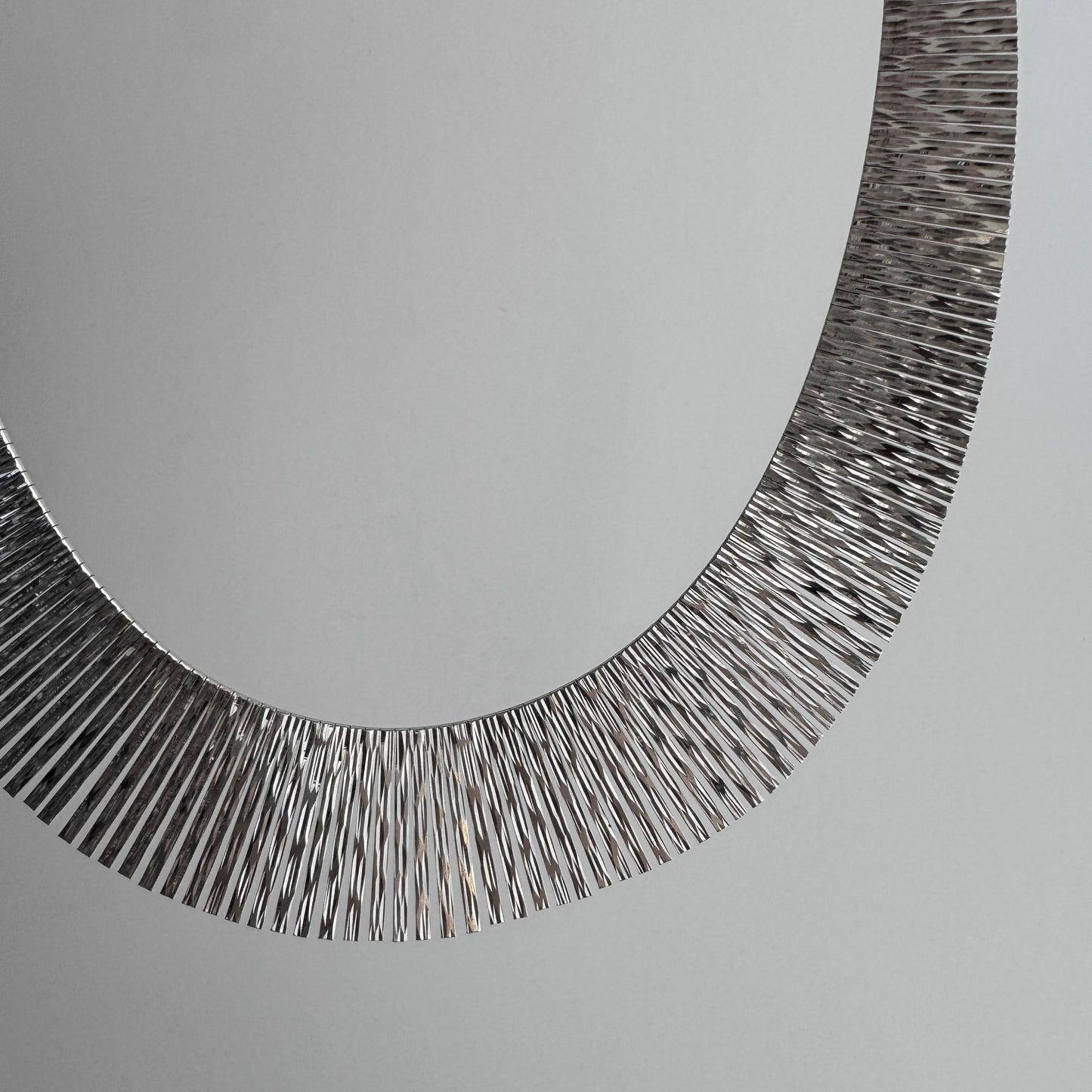 V I N T A G E // Cleopatra panels / sterling silver wide and dappled paneled fringe collar necklace / 17.25", 45.2g