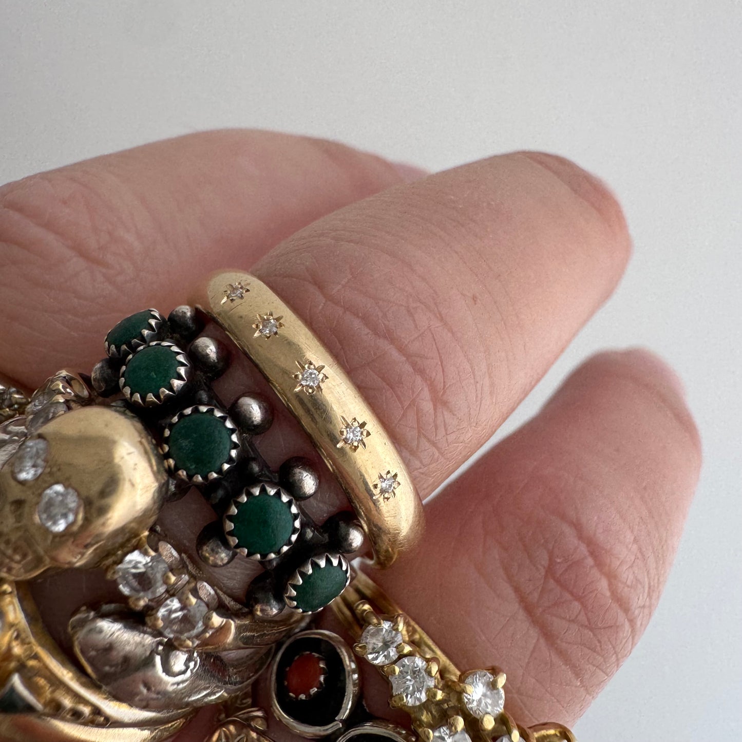 reimagined V I N T A G E // star story / 14k D-shaped band with five new star-set diamonds / size 8.75