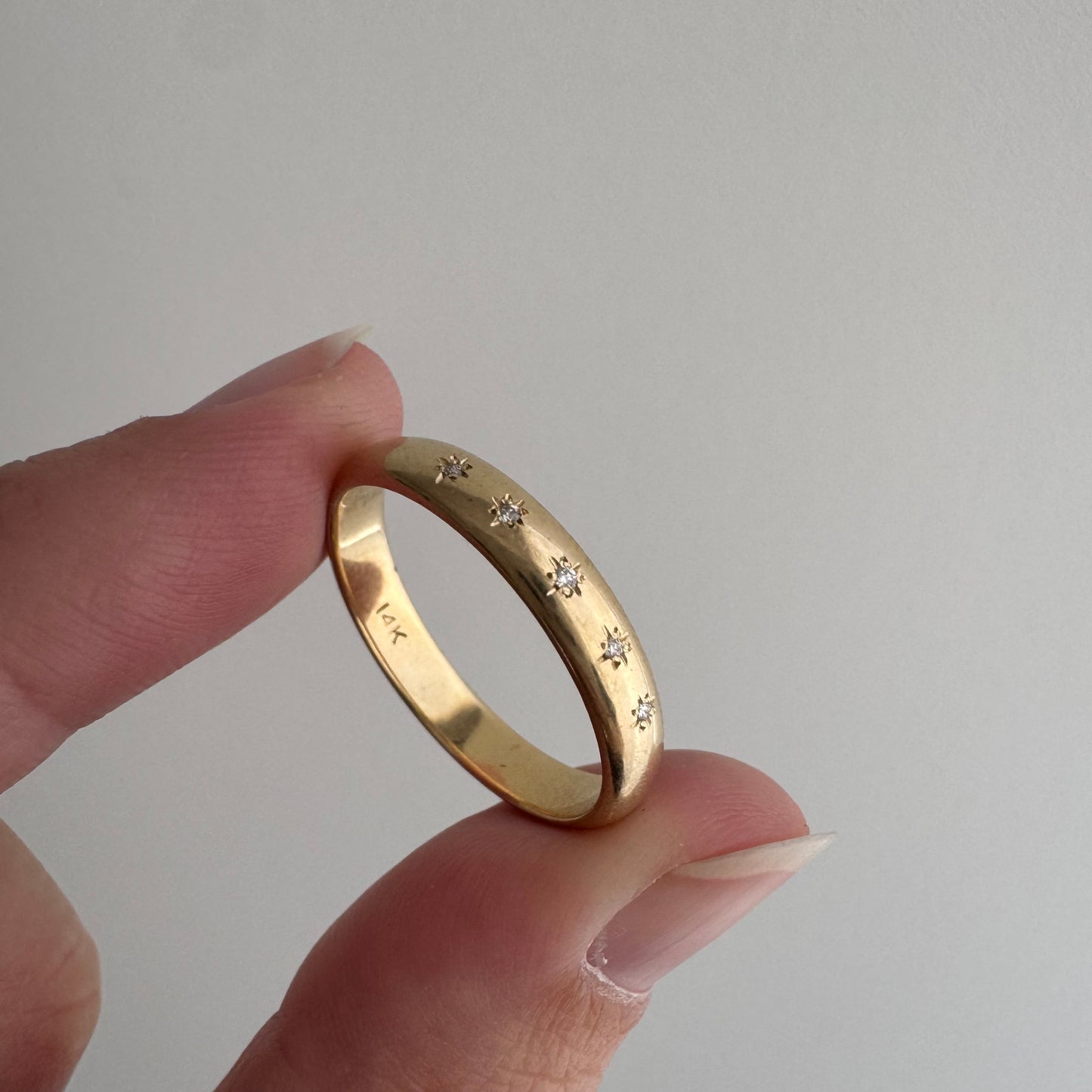 reimagined V I N T A G E // star story / 14k D-shaped band with five new star-set diamonds / size 8.75