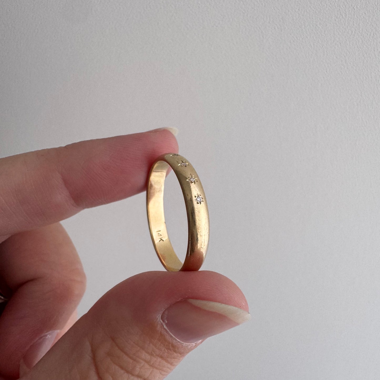 reimagined V I N T A G E // star story / 14k D-shaped band with five new star-set diamonds / size 8.75