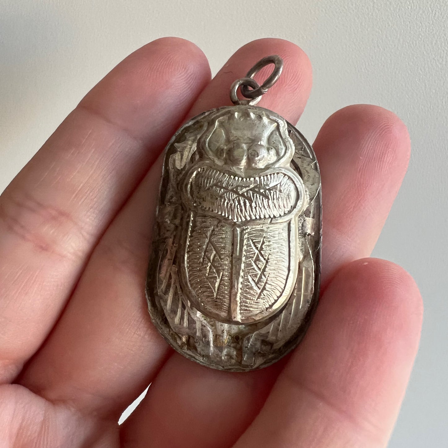 V I N T A G E // significant symbols / sterling silver scarab / large pendant