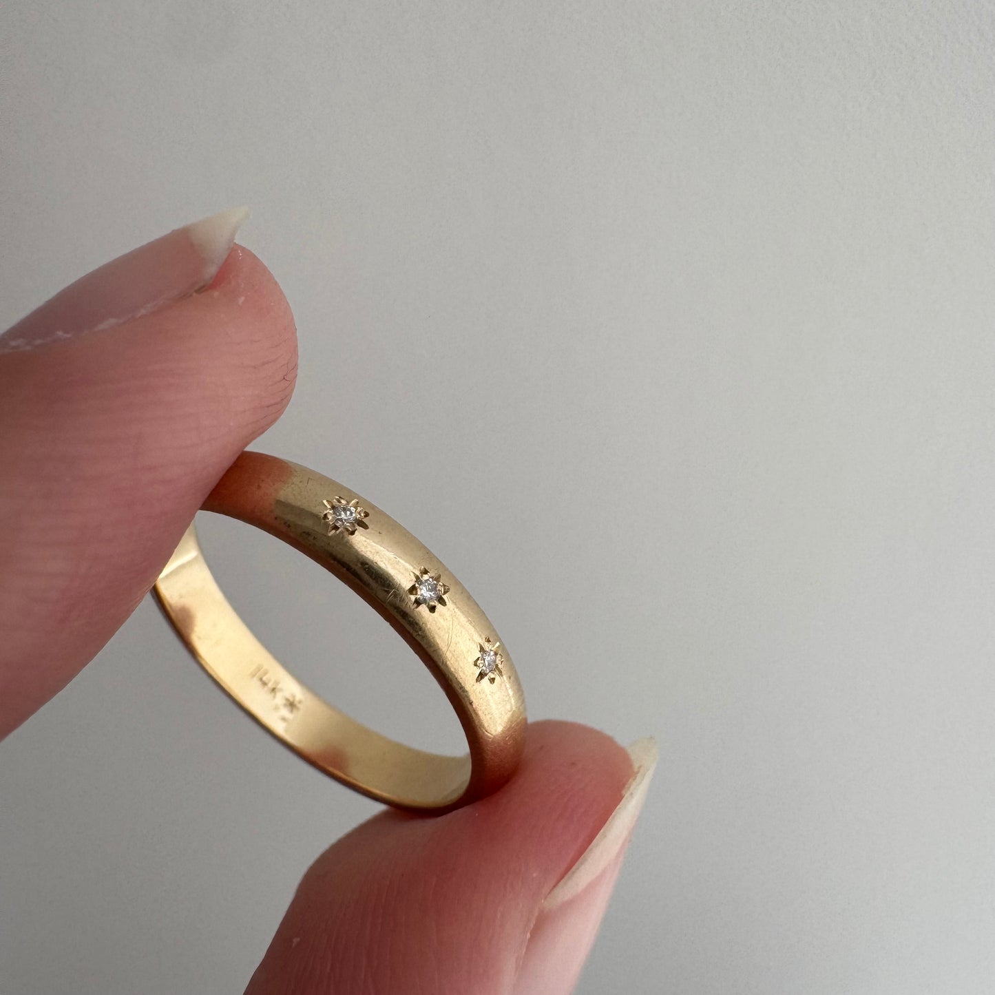 reimagined V I N T A G E // star story / 14k 2.9mm band with three new star-set diamonds / size 5.5