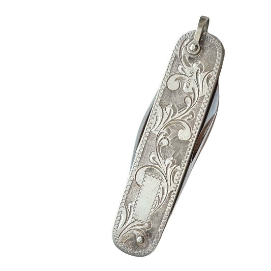 V I N T A G E // practical pendant / sterling silver engraved pen knife / a pendant