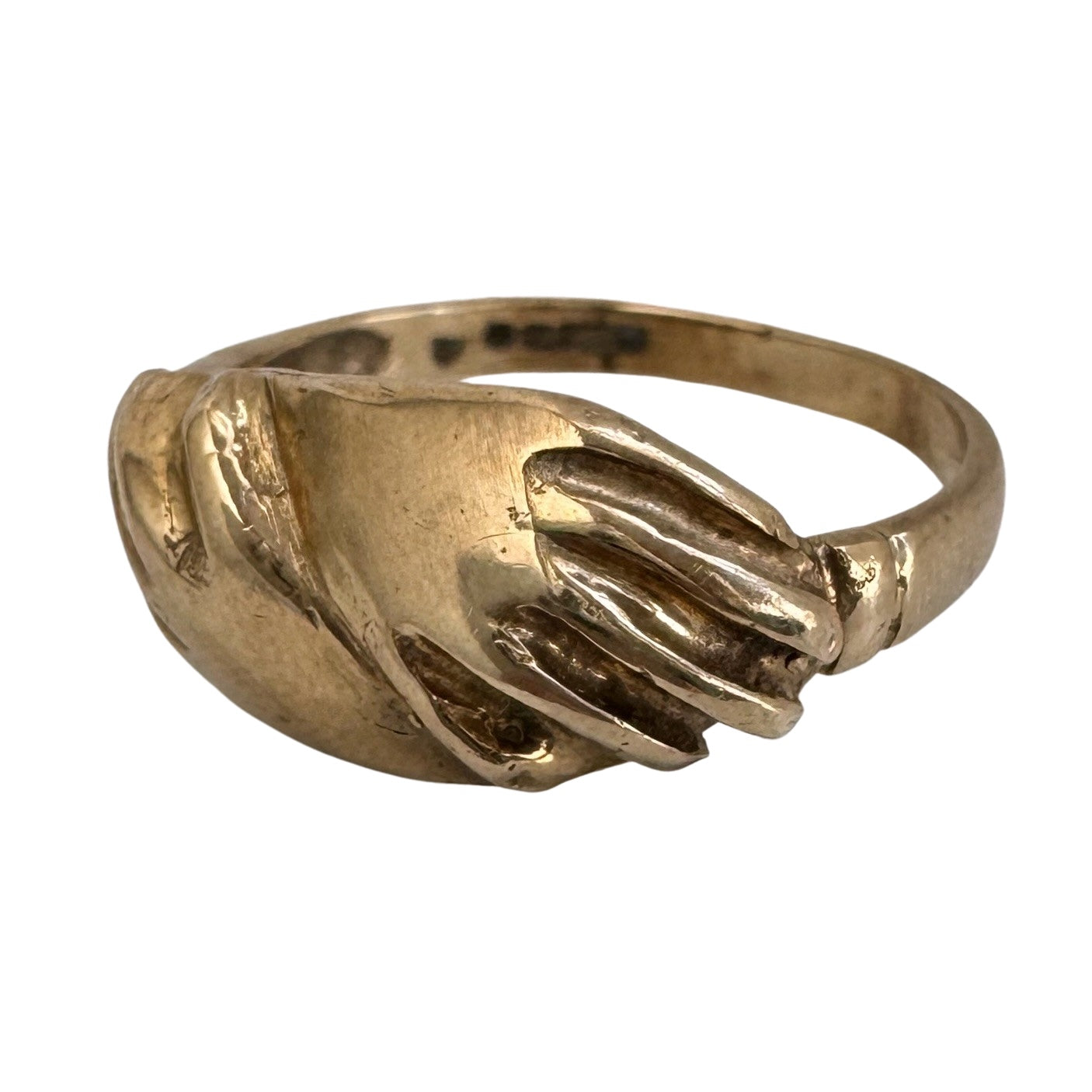 V I N T A G E // hand hug / 9k yellow gold hand embrace ring / size