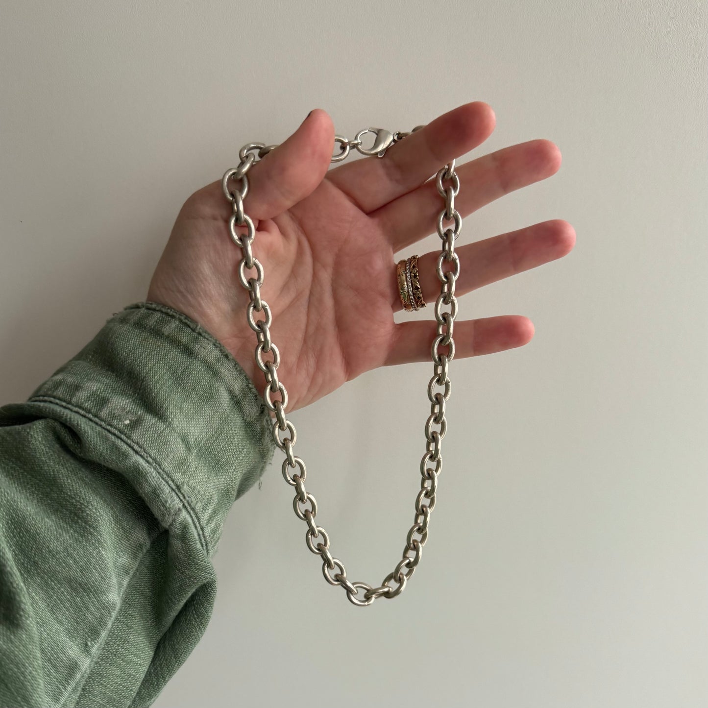 V I N T A G E // cable hug / sterling silver chunky cable chain collar necklace by prochain / 16.5", 60g