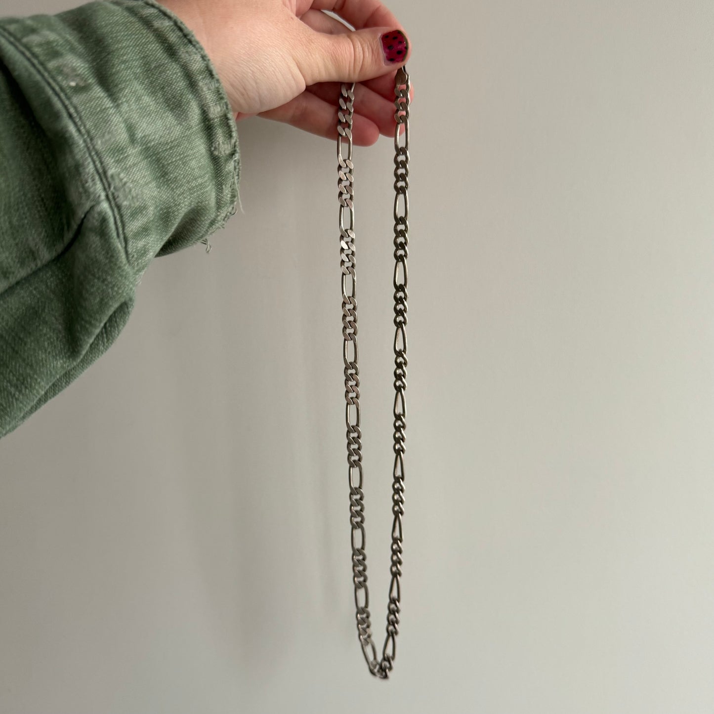 V I N T A G E // classic SOLID figaro / Italy sterling silver figaro chain / 22.25", 41g