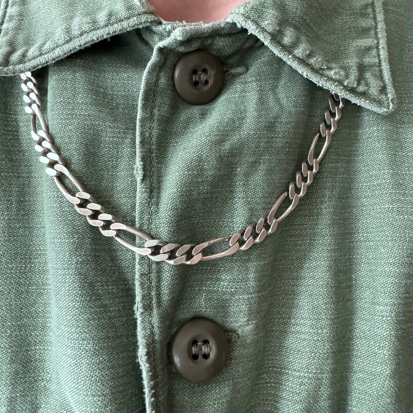 V I N T A G E // classic SOLID figaro / Italy sterling silver figaro chain / 22.25", 41g