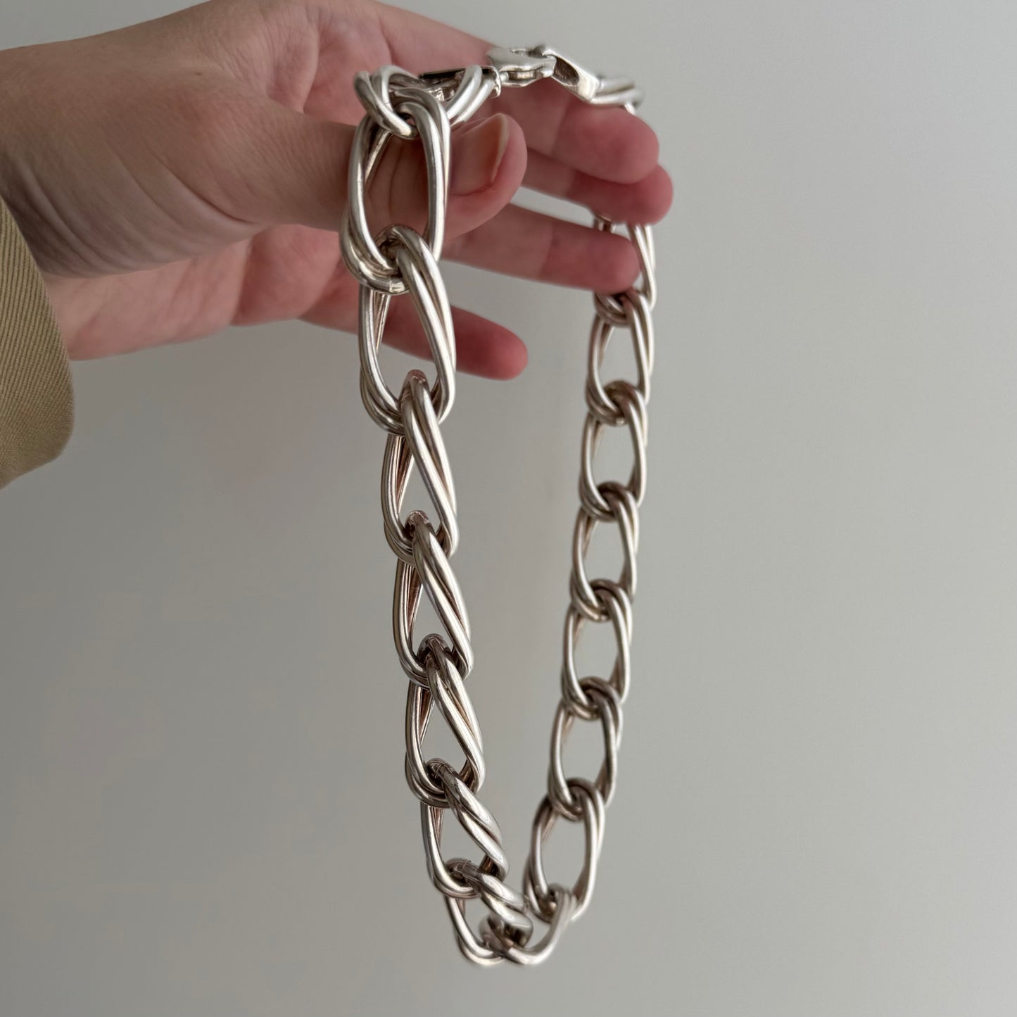 V I N T A G E // weighty illusion / sterling silver chunky stretched oval double curb chain / ~17.75", 72.8g