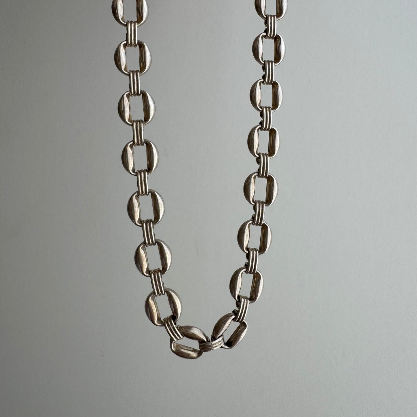 V I N T A G E // modernist book / sterling silver mid century book chain style flat link chain / 16.25", 15.9g