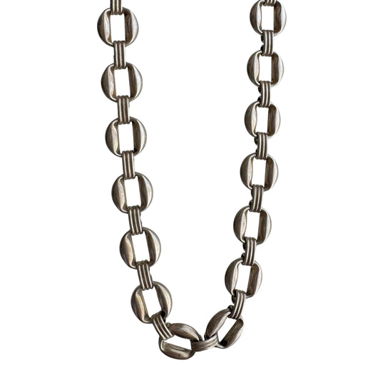 V I N T A G E // modernist book / sterling silver mid century book chain style flat link chain / 16.25", 15.9g