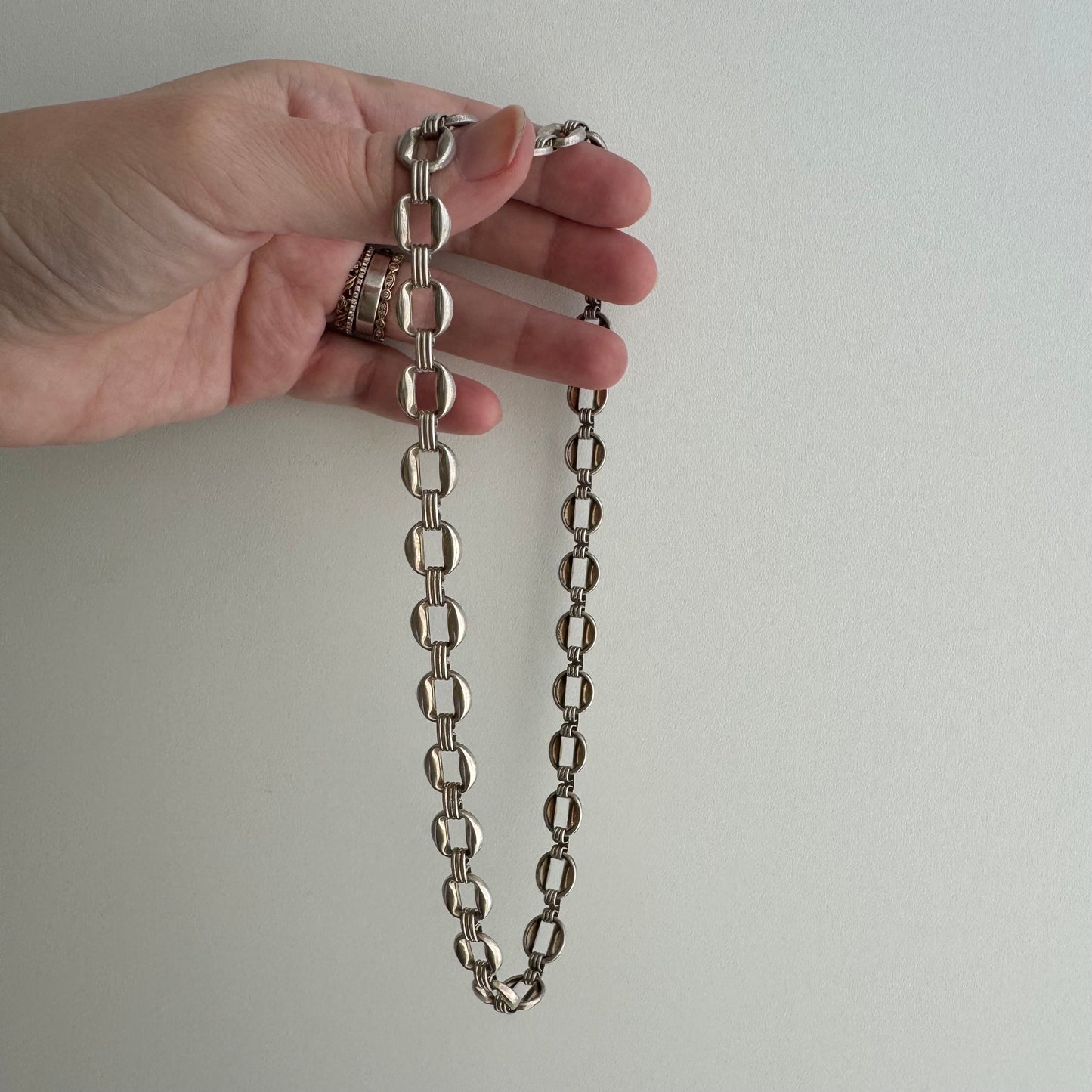 V I N T A G E // modernist book / sterling silver mid century book chain style flat link chain / 16.25", 15.9g