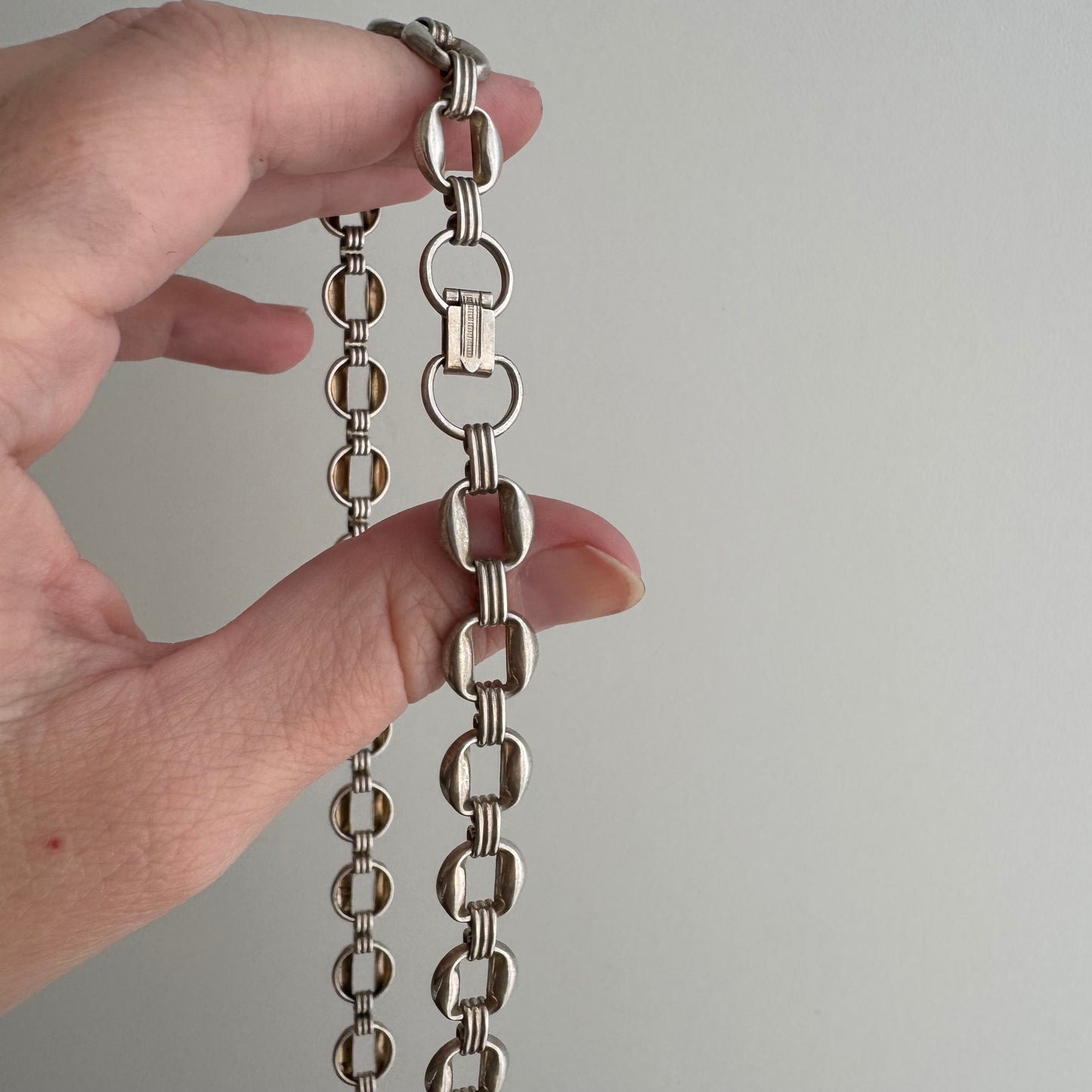 V I N T A G E // modernist book / sterling silver mid century book chain style flat link chain / 16.25", 15.9g