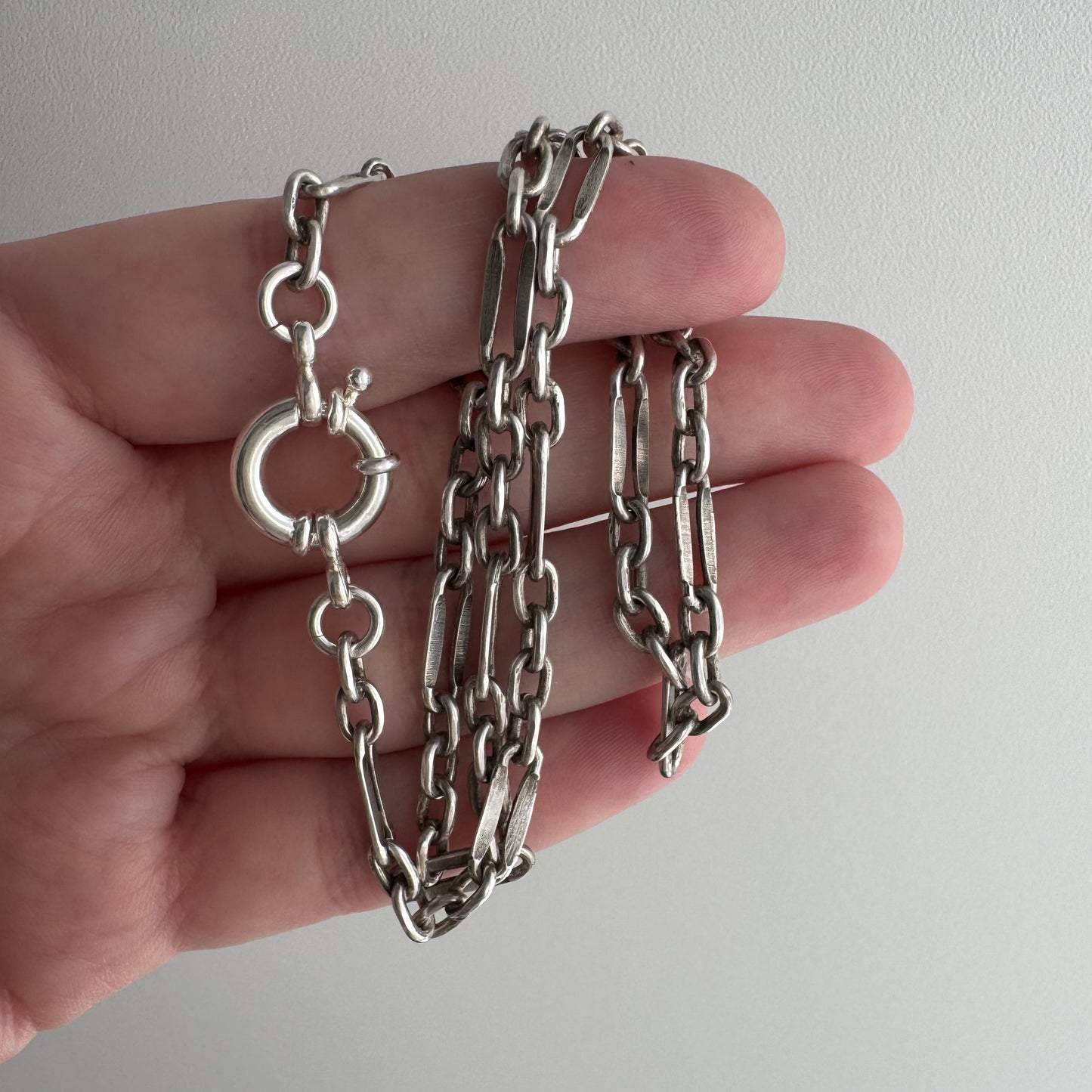 reimagined V I N T A G E // modern day watch chain / re-worked sterling silver trombone chain necklace / 16.25", 13g
