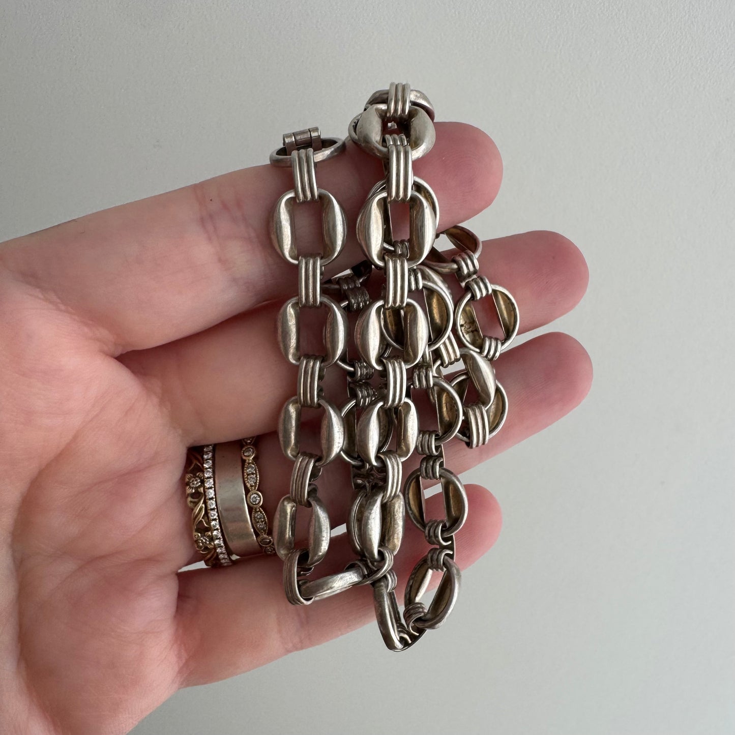 V I N T A G E // modernist book / sterling silver mid century book chain style flat link chain / 16.25", 15.9g