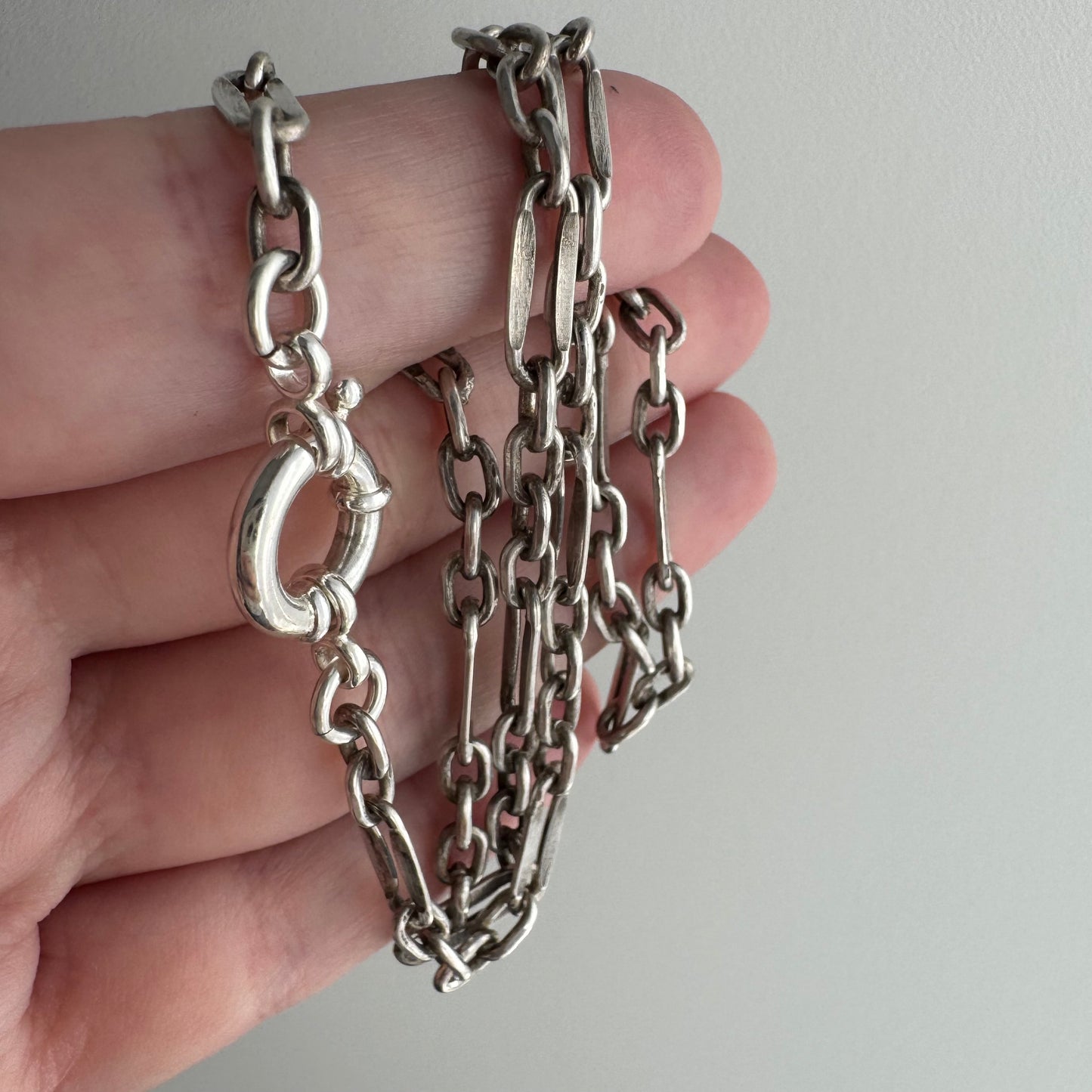reimagined V I N T A G E // modern day watch chain / re-worked sterling silver trombone chain necklace / 16.25", 13g