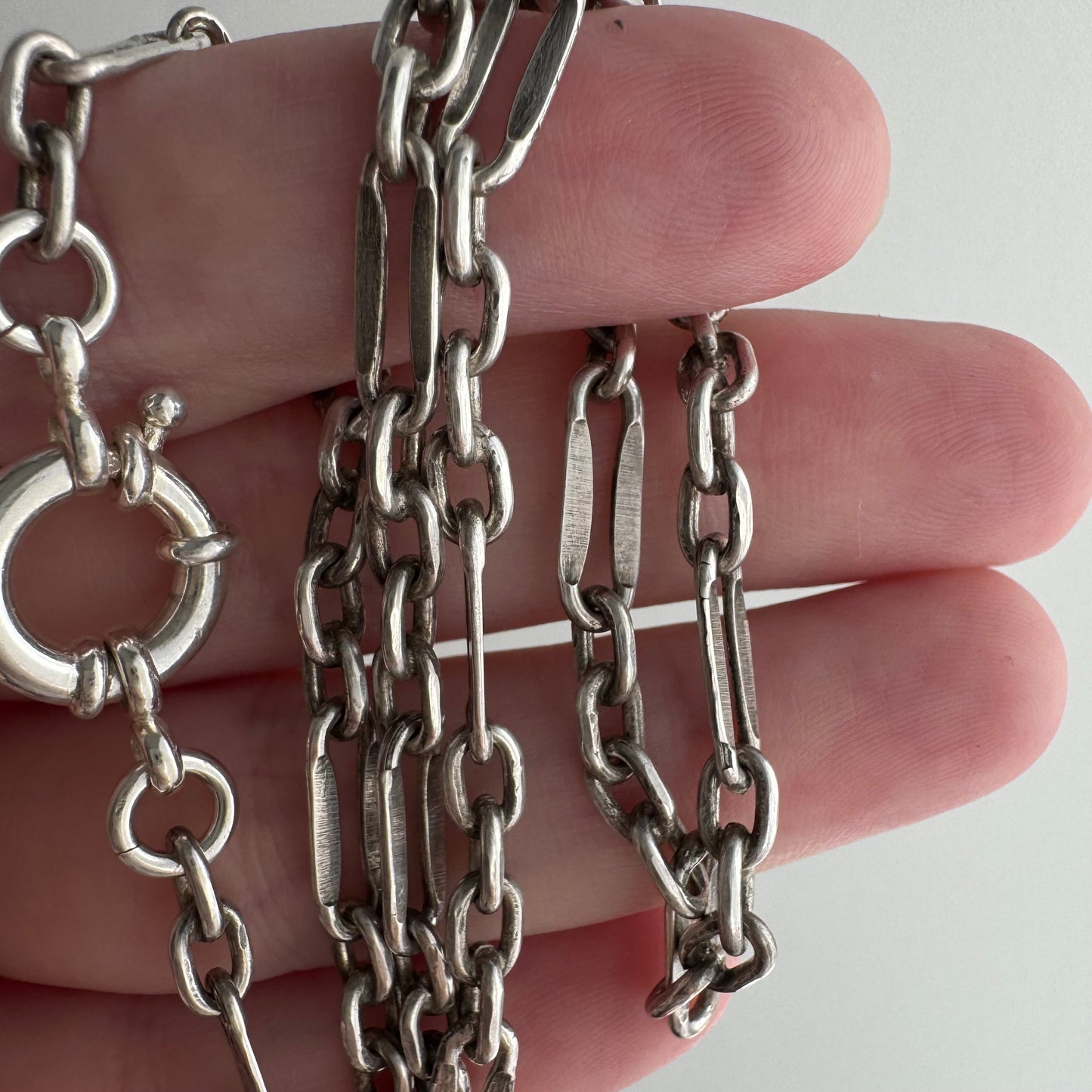 reimagined V I N T A G E // modern day watch chain / re-worked sterling silver trombone chain necklace / 16.25", 13g