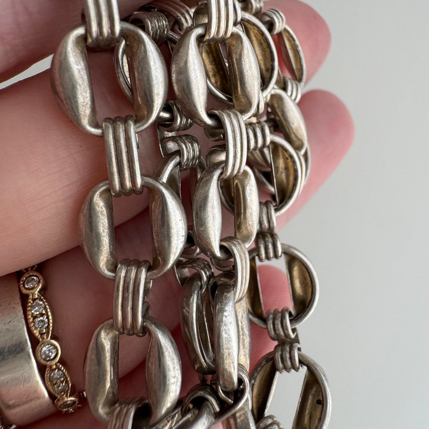 V I N T A G E // modernist book / sterling silver mid century book chain style flat link chain / 16.25", 15.9g