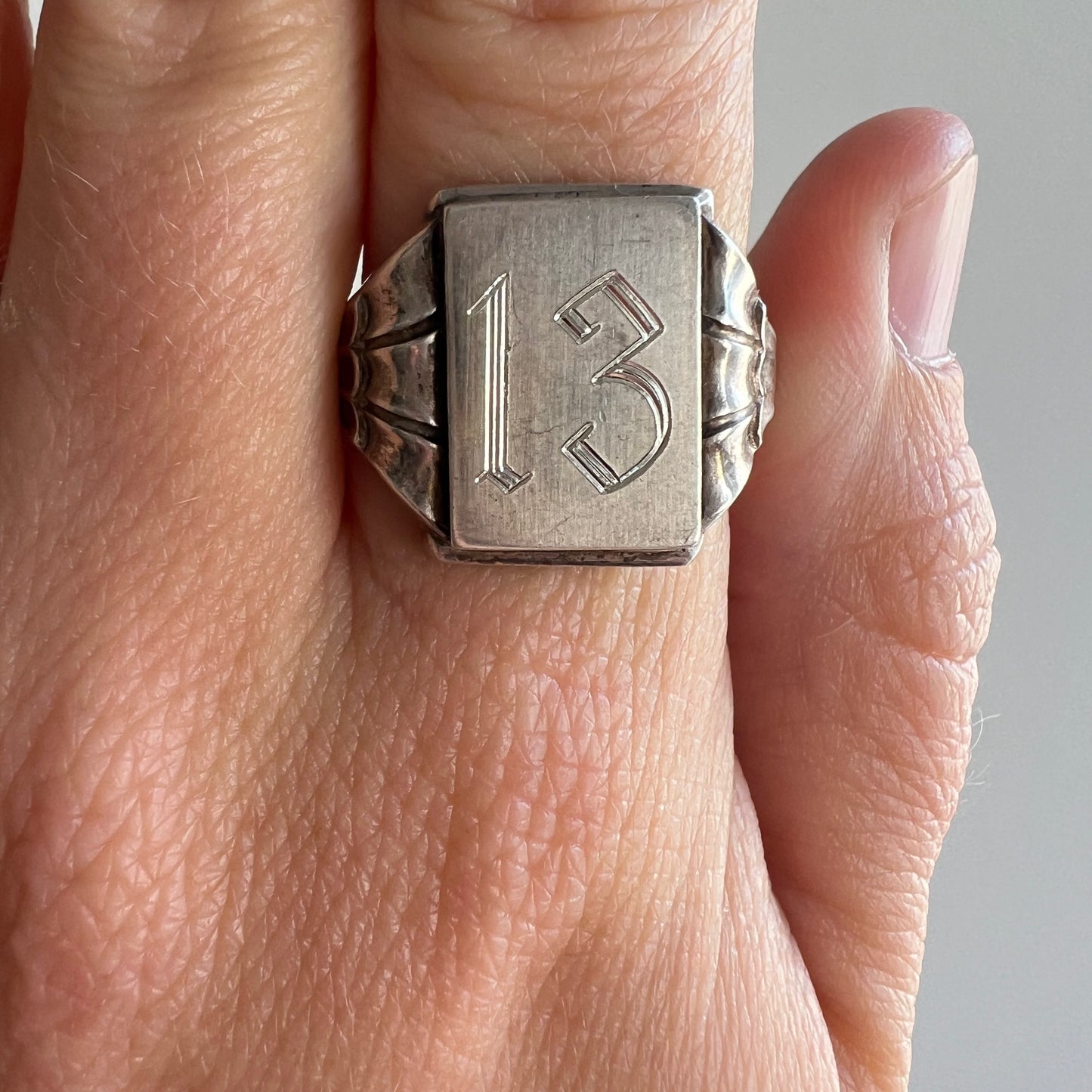 reimagined V I N T A G E // lucky 13 / 800 silver signet ring with new engraving / size 10.75