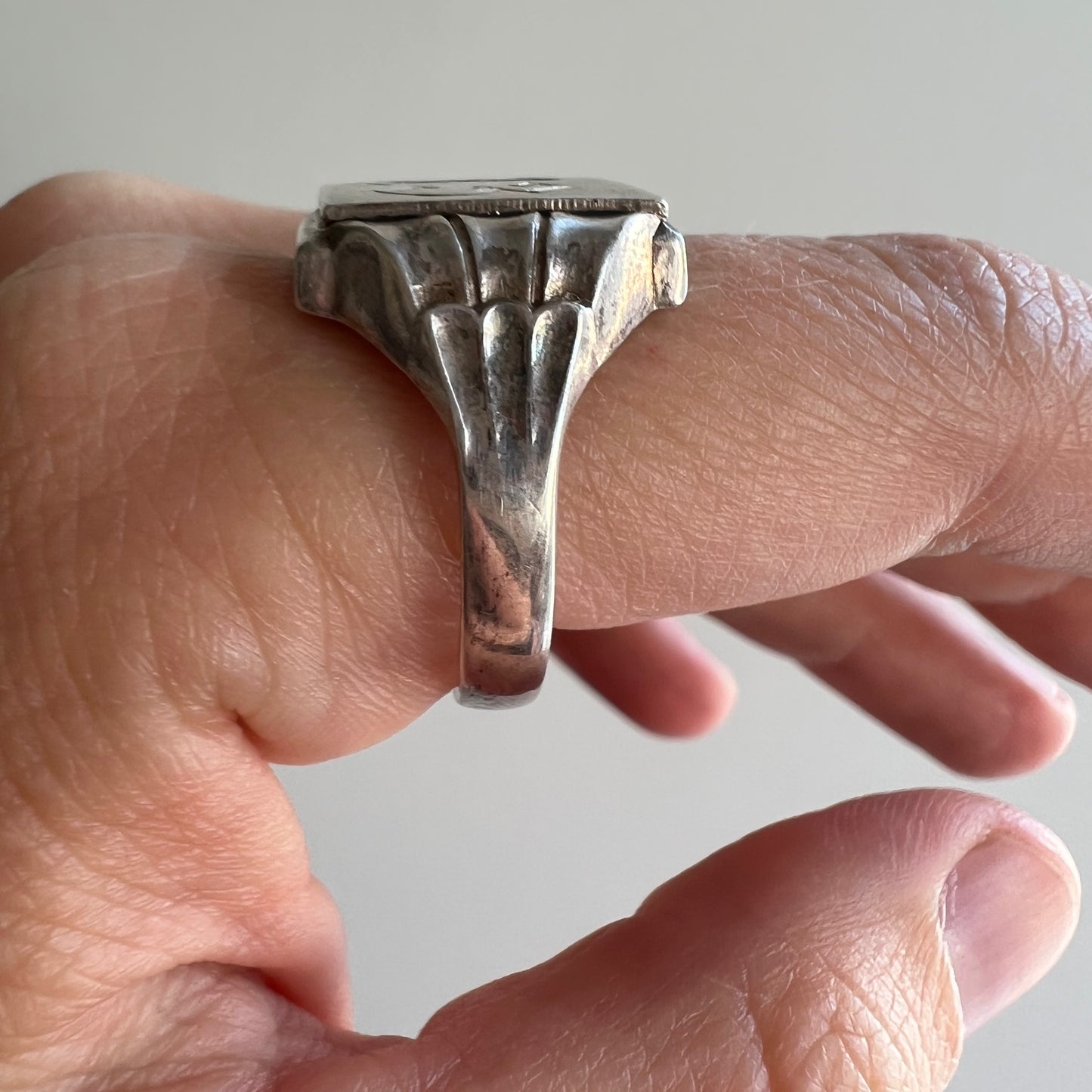 reimagined V I N T A G E // lucky 13 / 800 silver signet ring with new engraving / size 10.75