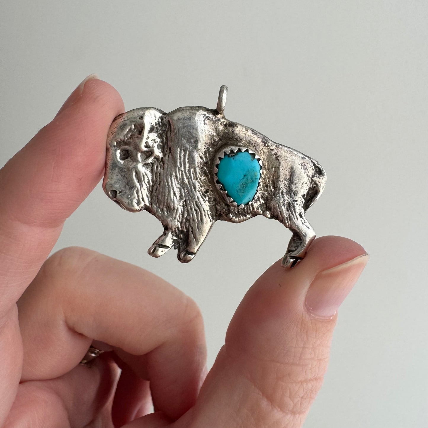 V I N T A G E // unified strength / sterling silver and turquoise bison / a pendant