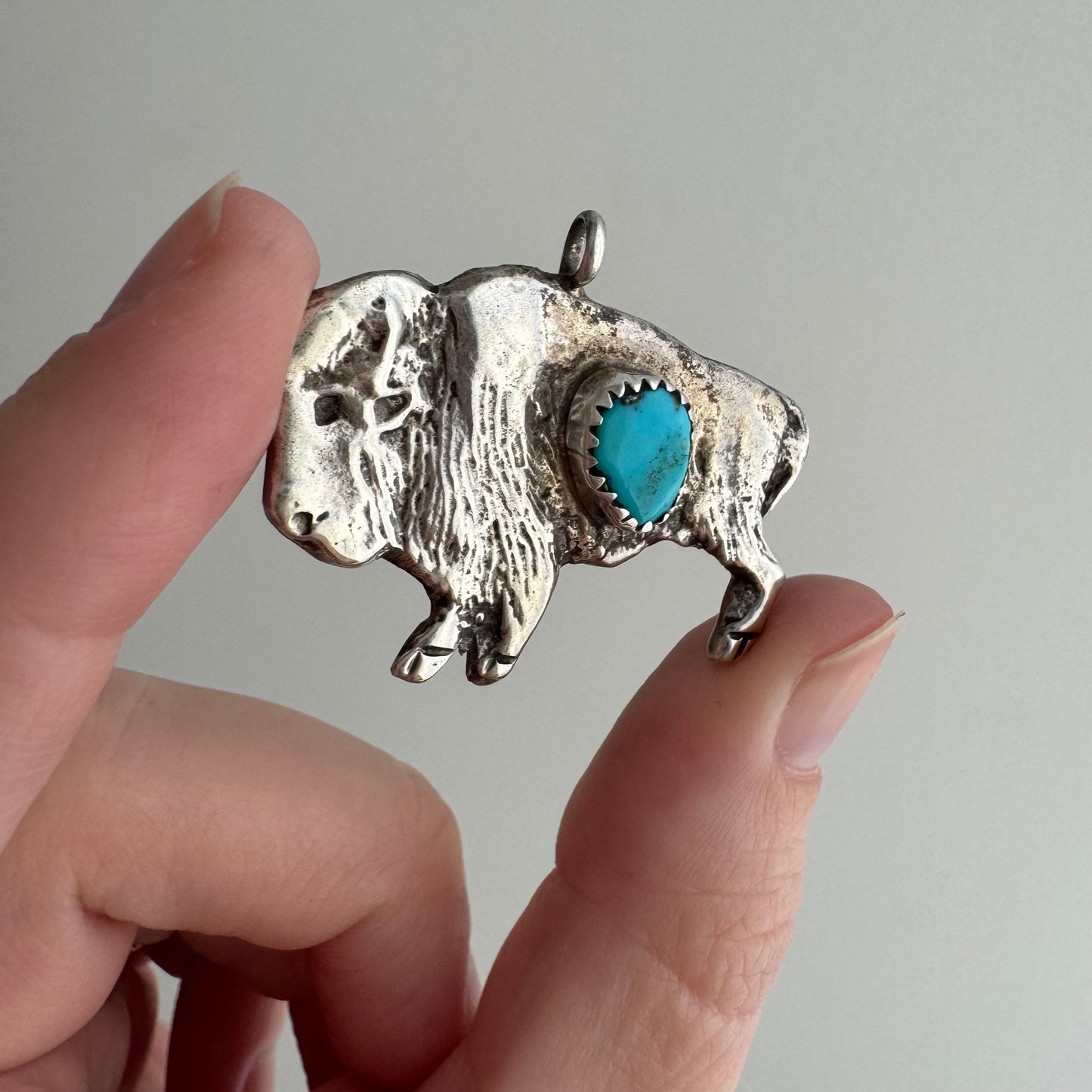 V I N T A G E // unified strength / sterling silver and turquoise bison / a pendant