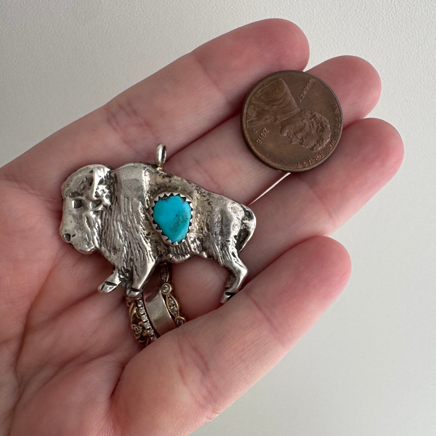 V I N T A G E // unified strength / sterling silver and turquoise bison / a pendant