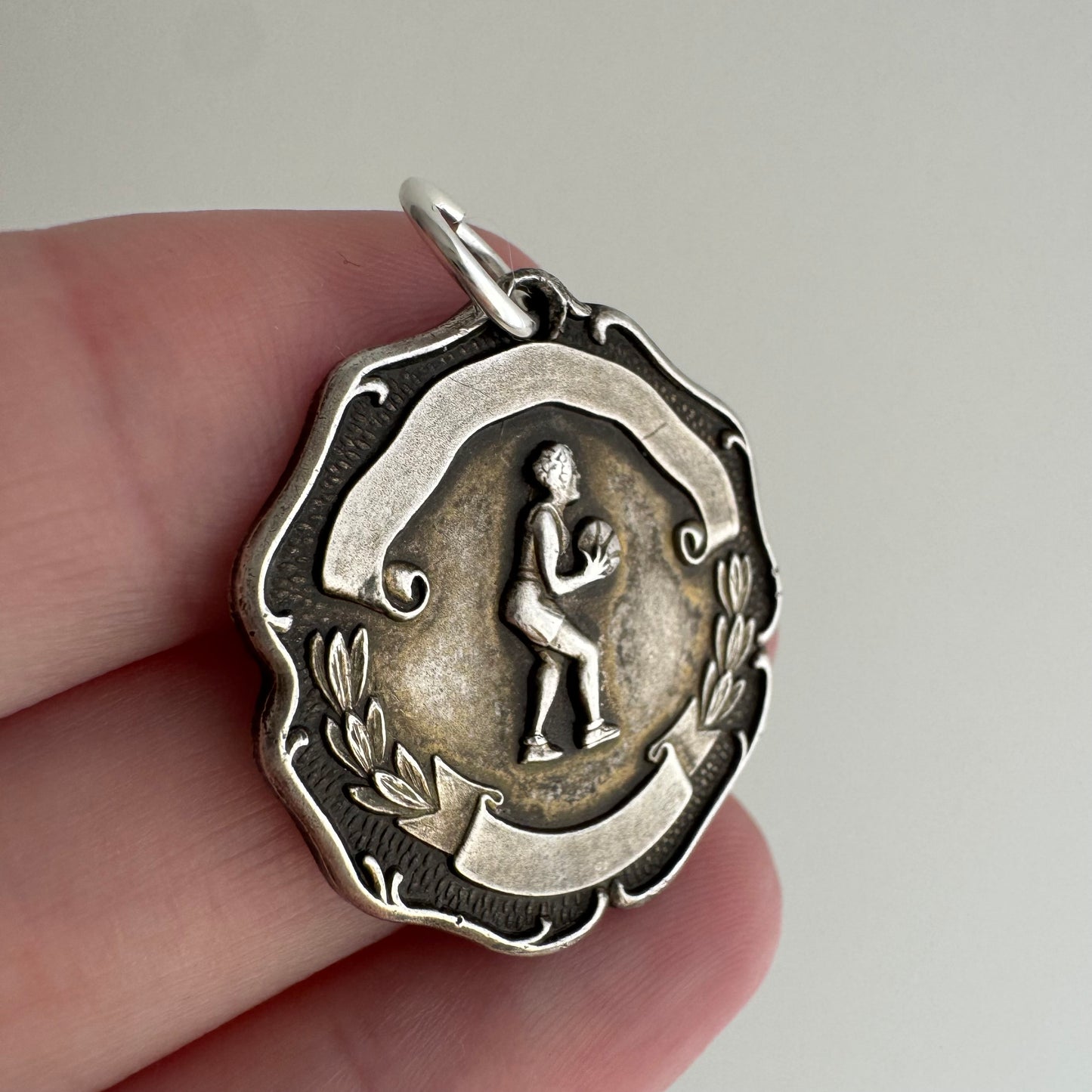 V I N T A G E / shoot for it / sterling silver medal with basketball figure / a pendant