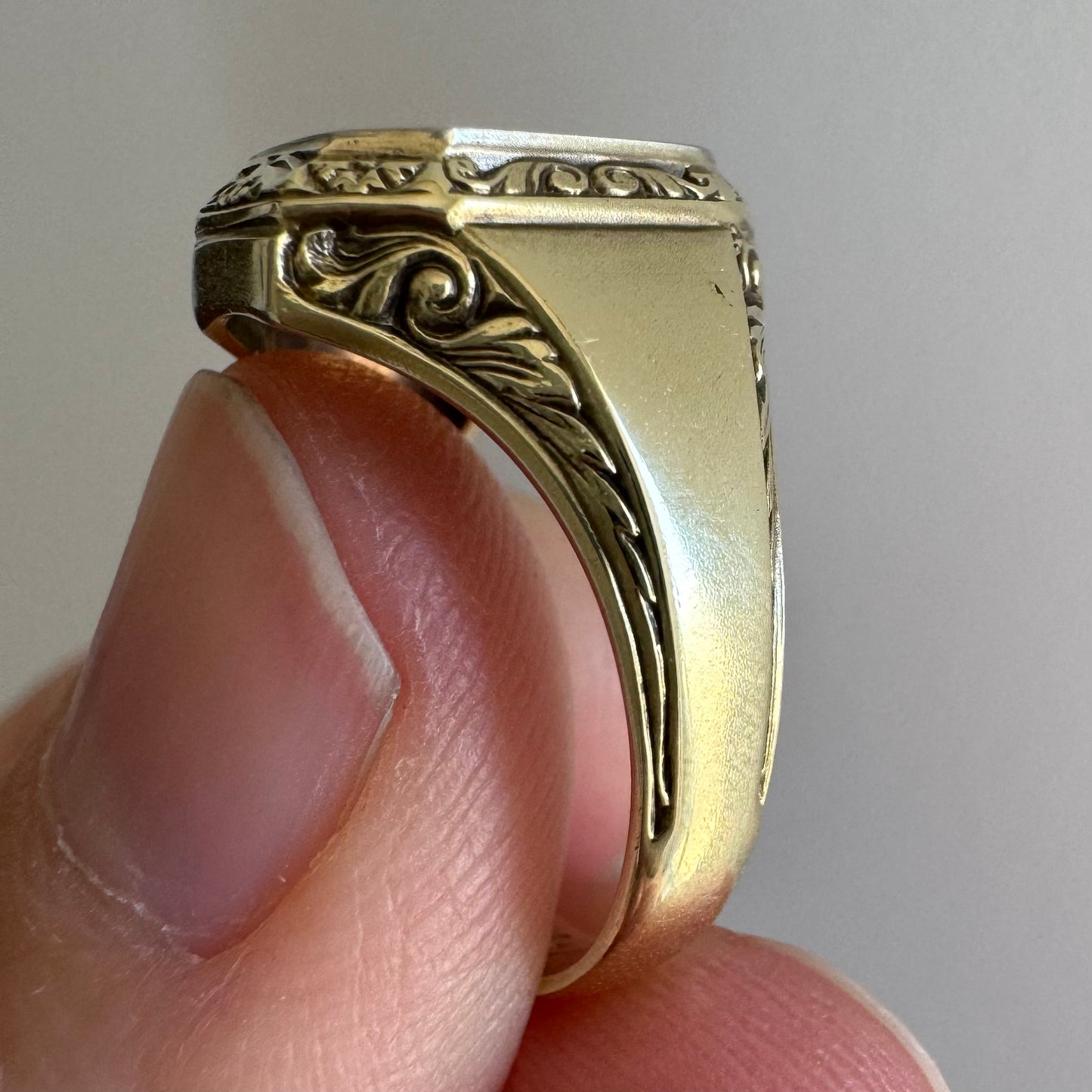 reimagined A N T I Q U E // the best witch / 14k yellow and white gold antique signet with a witch flying on a broom / size 5