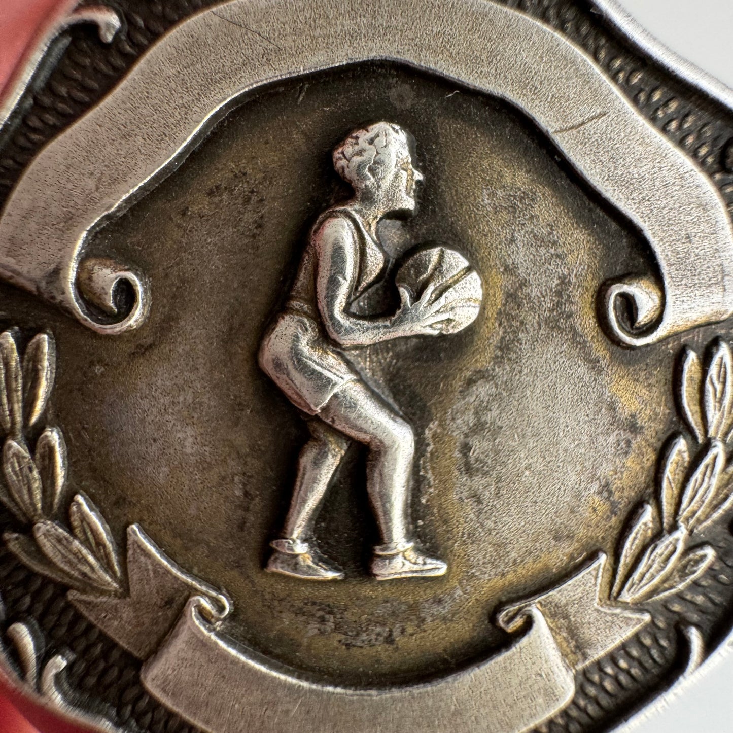 V I N T A G E / shoot for it / sterling silver medal with basketball figure / a pendant