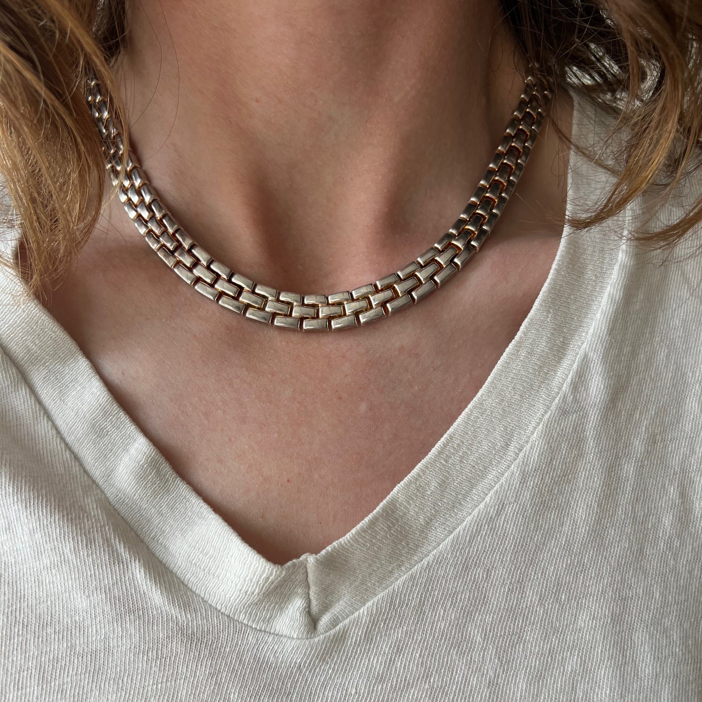 V I N T A G E // slinky like a panther / sterling silver panther link flat necklace / 17", 45g