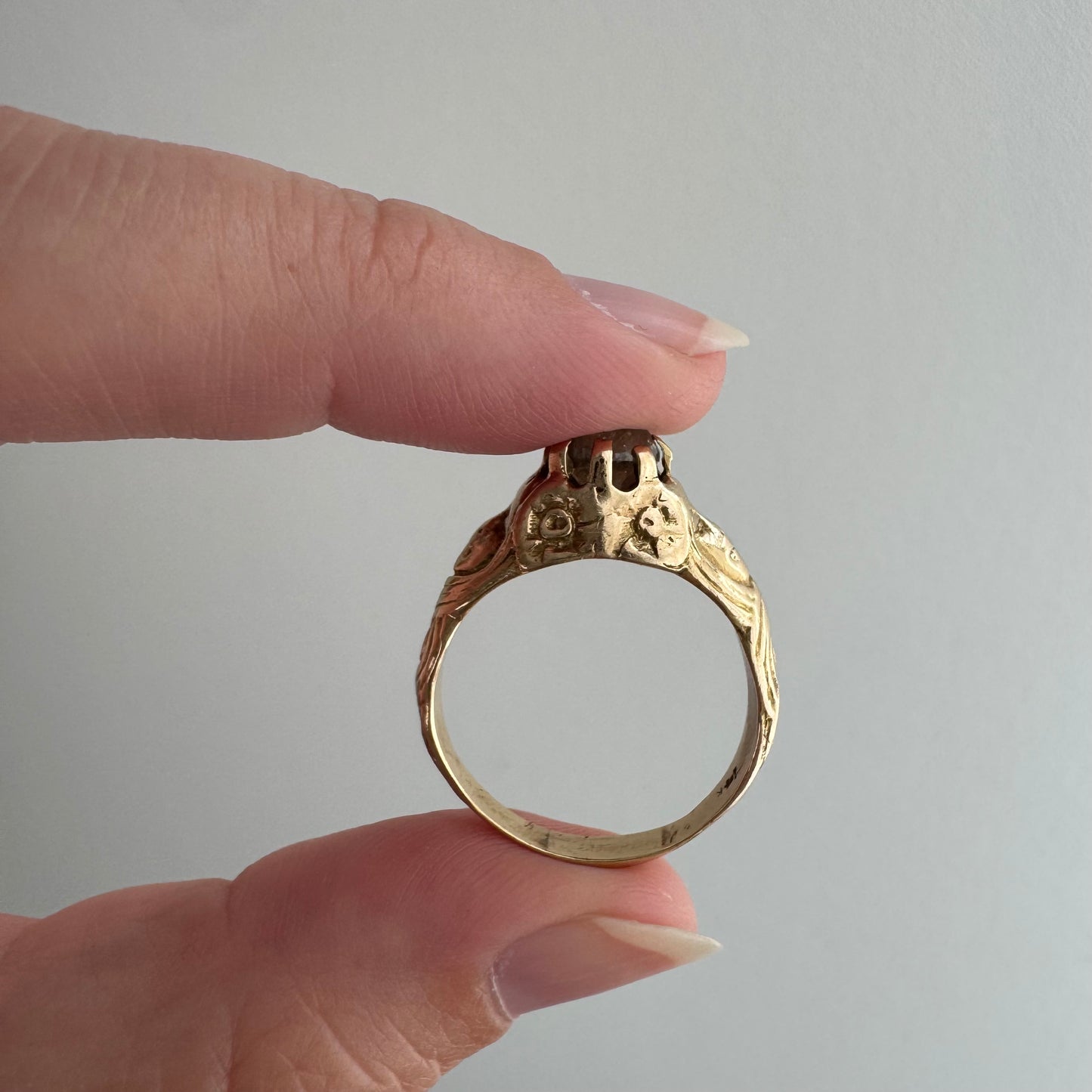 reimagined V I N T A G E // good goddess / 14k and 1.25 carat salt & pepper diamond art nouveau goddess solitaire ring / size 8