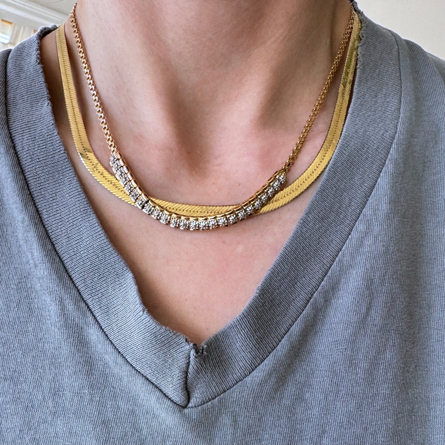 P R E - L O V E D // everyday illusion / gold plated sterling silver tennis style necklace / 17.5", 11.8g