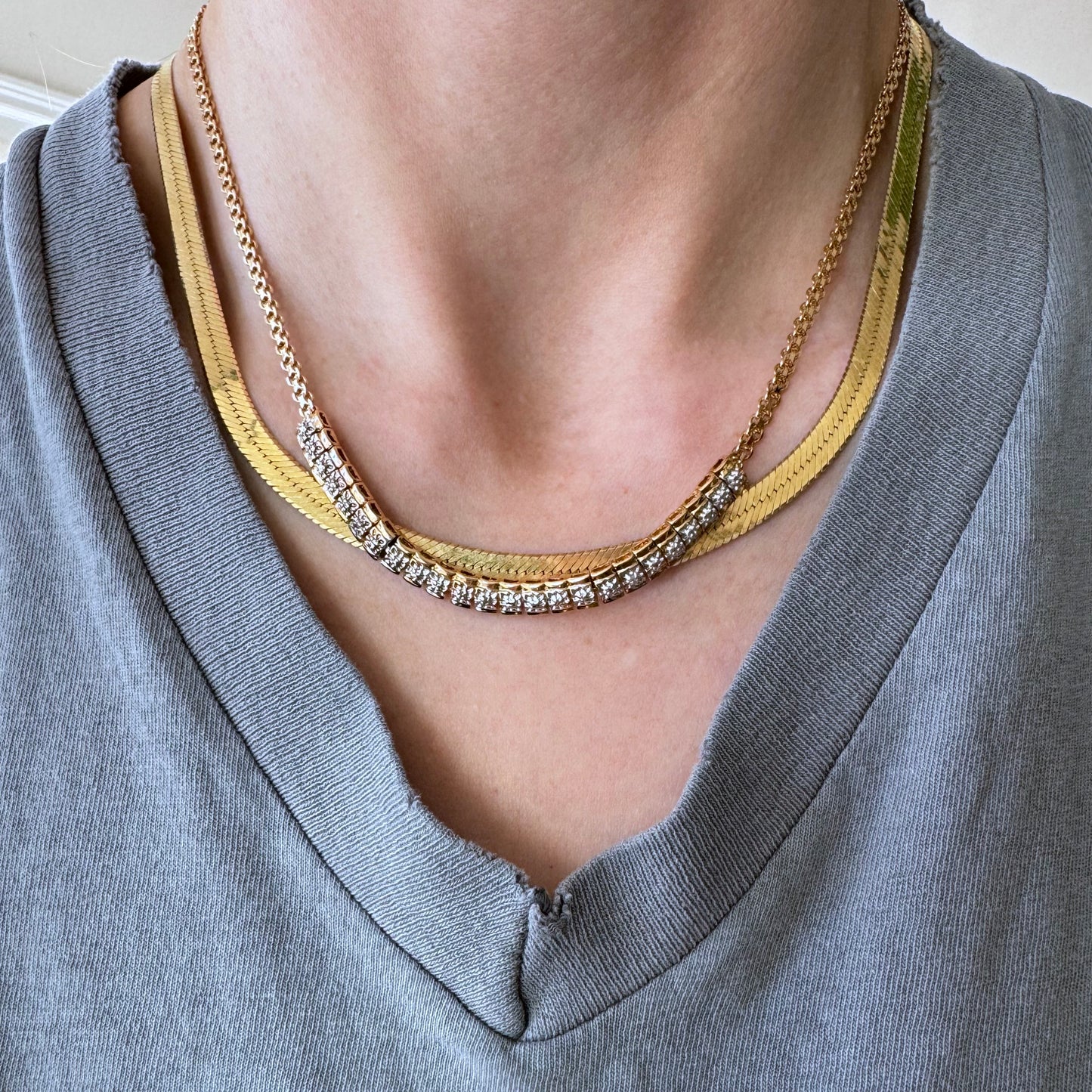 P R E - L O V E D // everyday illusion / gold plated sterling silver tennis style necklace / 17.5", 11.8g