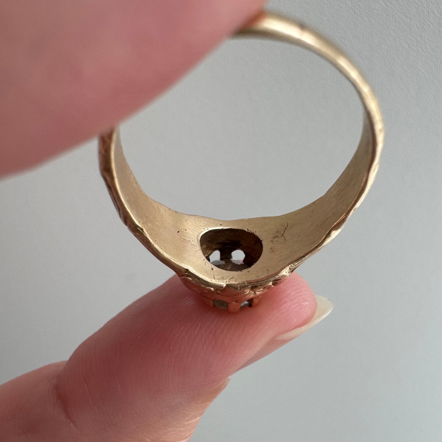 reimagined V I N T A G E // good goddess / 14k and 1.25 carat salt & pepper diamond art nouveau goddess solitaire ring / size 8