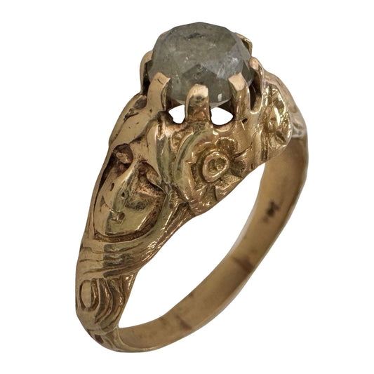 reimagined V I N T A G E // good goddess / 14k and 1.25 carat salt & pepper diamond art nouveau goddess solitaire ring / size 8