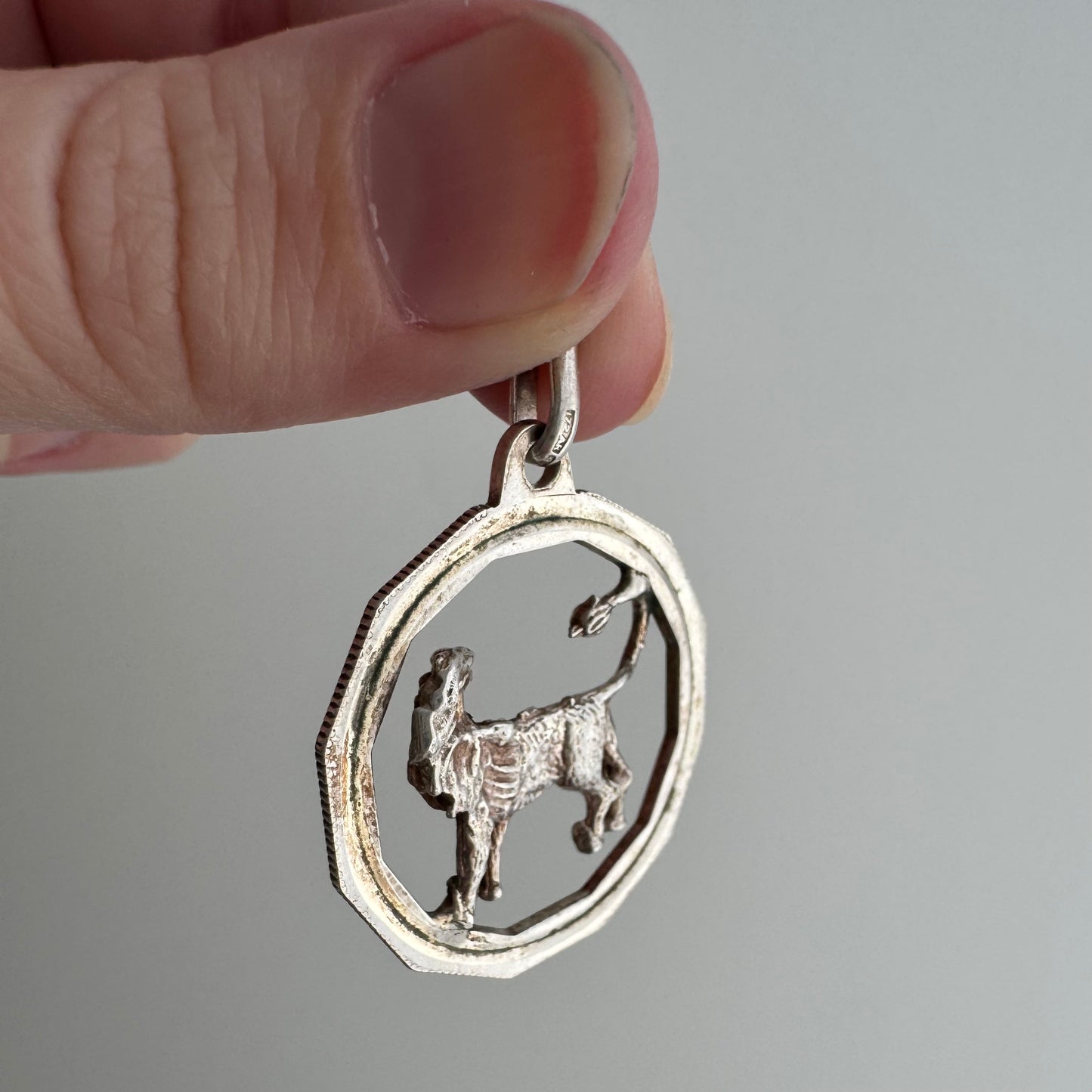 V I N T A G E // sideways roar / sterling silver framed 3D lion / a pendant