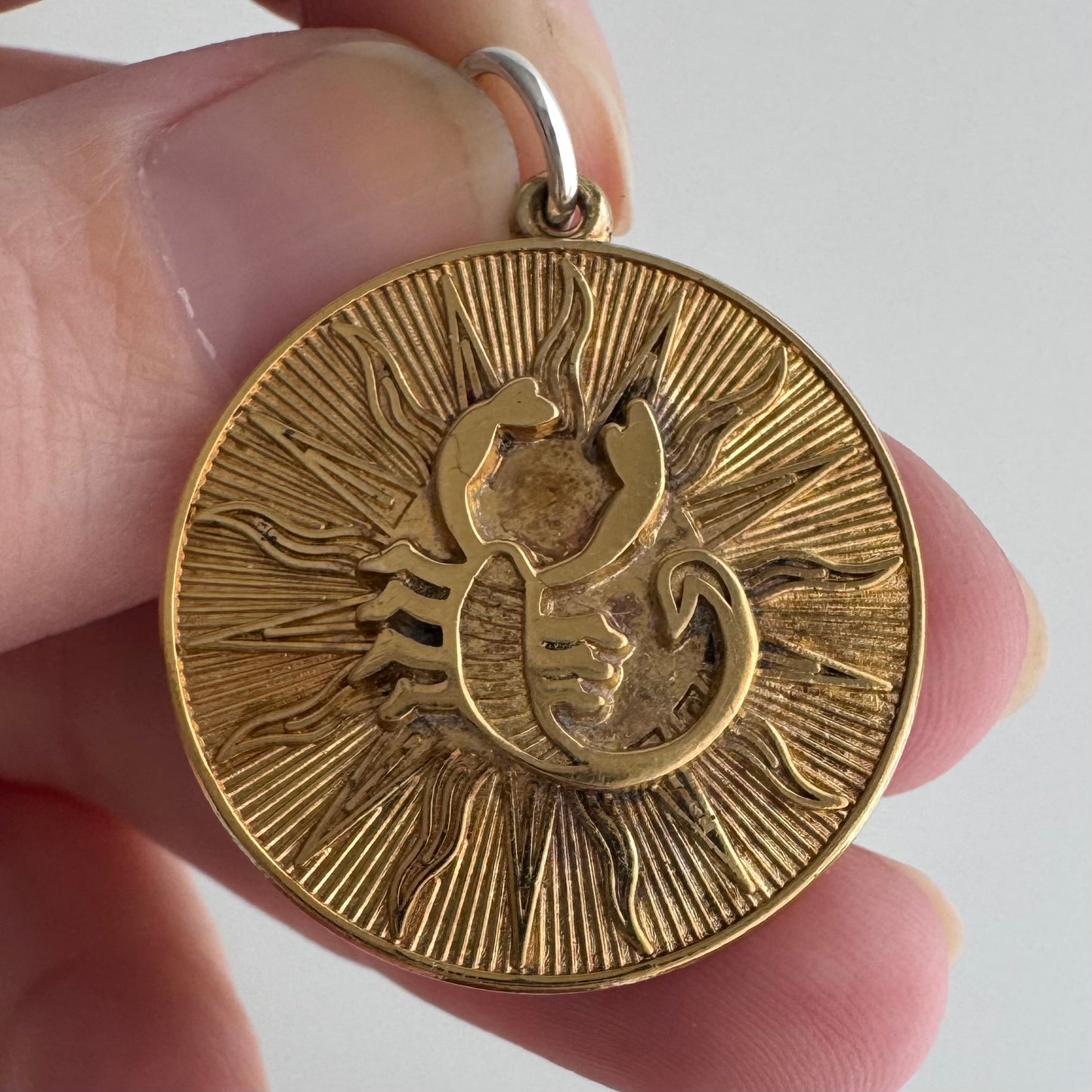 V I N T A G E // the scorpion and the sun / gold wash over sterling silver stylized scorpion by Rembrandt / a pendant