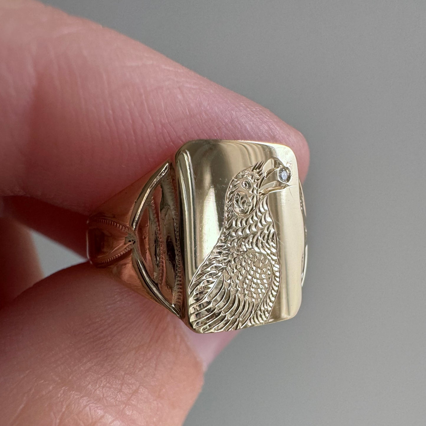 reimagined A N T I Q U E // treasure seeker / 10k gold signet with new crow engraving / size 5