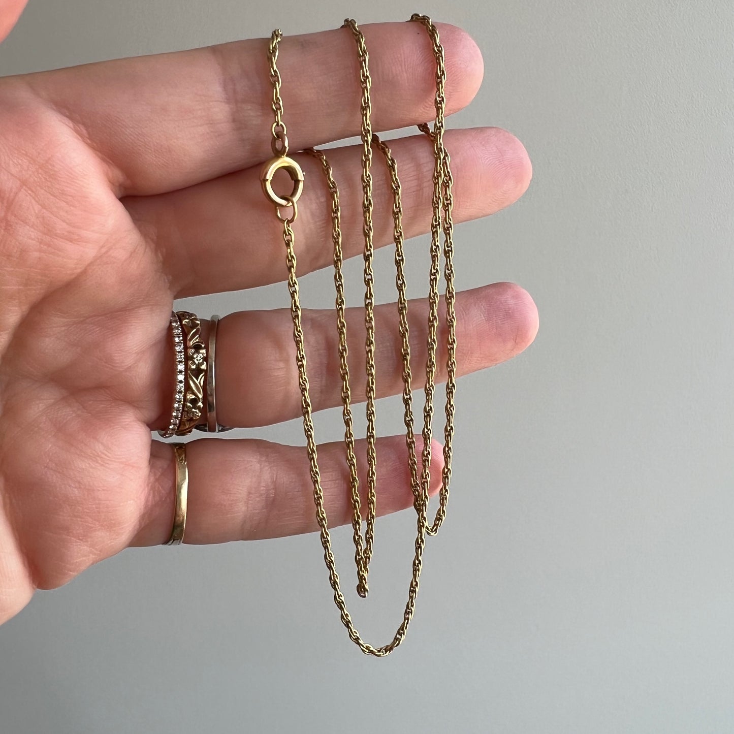 A N T I Q U E // woven links / solid 18k yellow gold loose link rope chain / almost 22", 4.2g