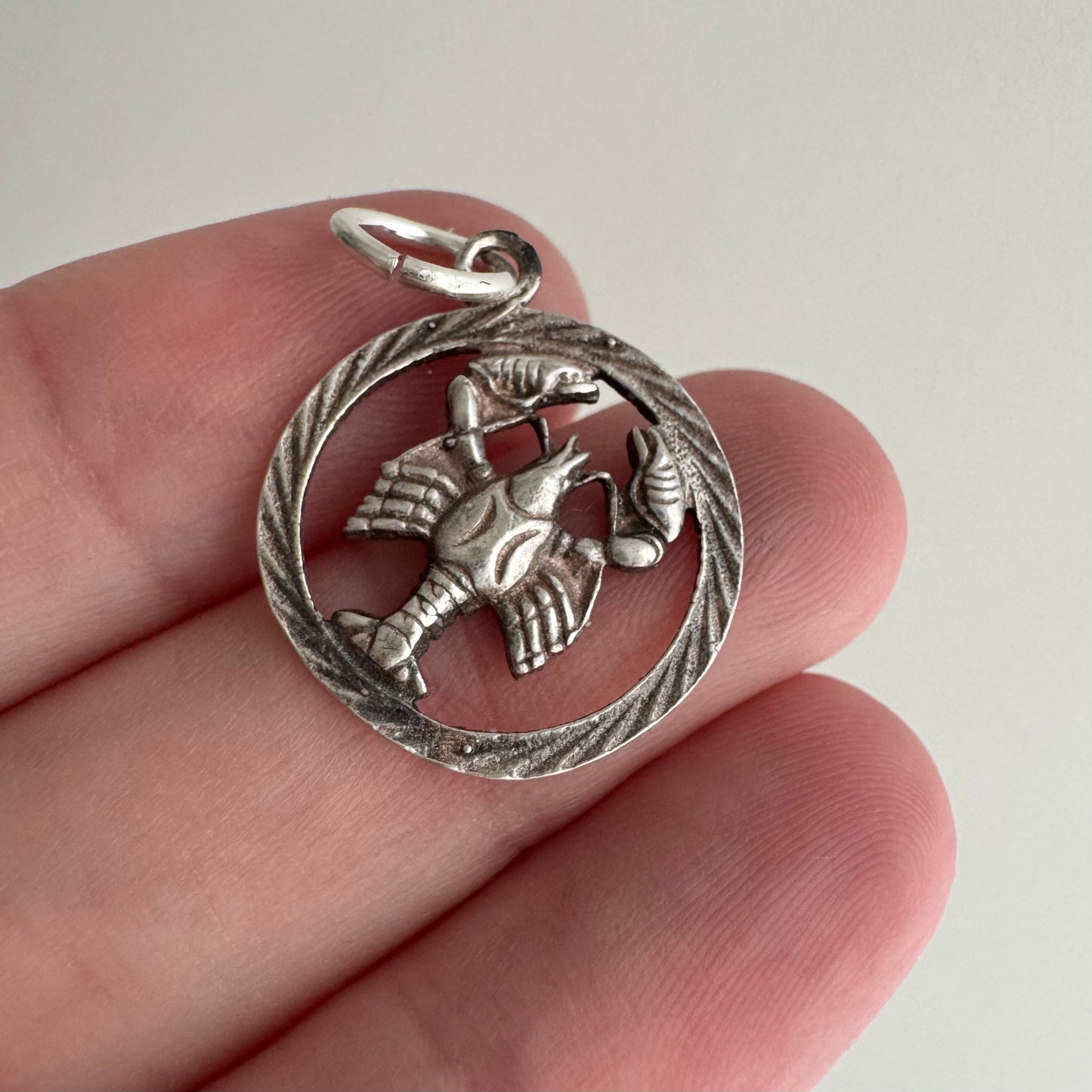 V I N T A G E // soft inside / sterling silver engine turned lobster / a charm or pendant