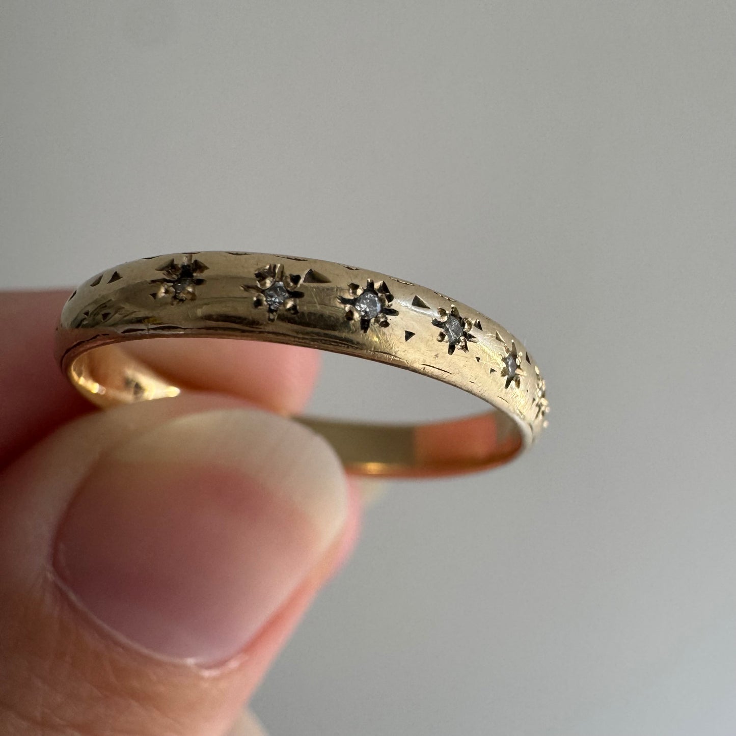 reimagined V I N T A G E // star story / 14k faded patterned band with seven new star-set diamonds / size 8.5