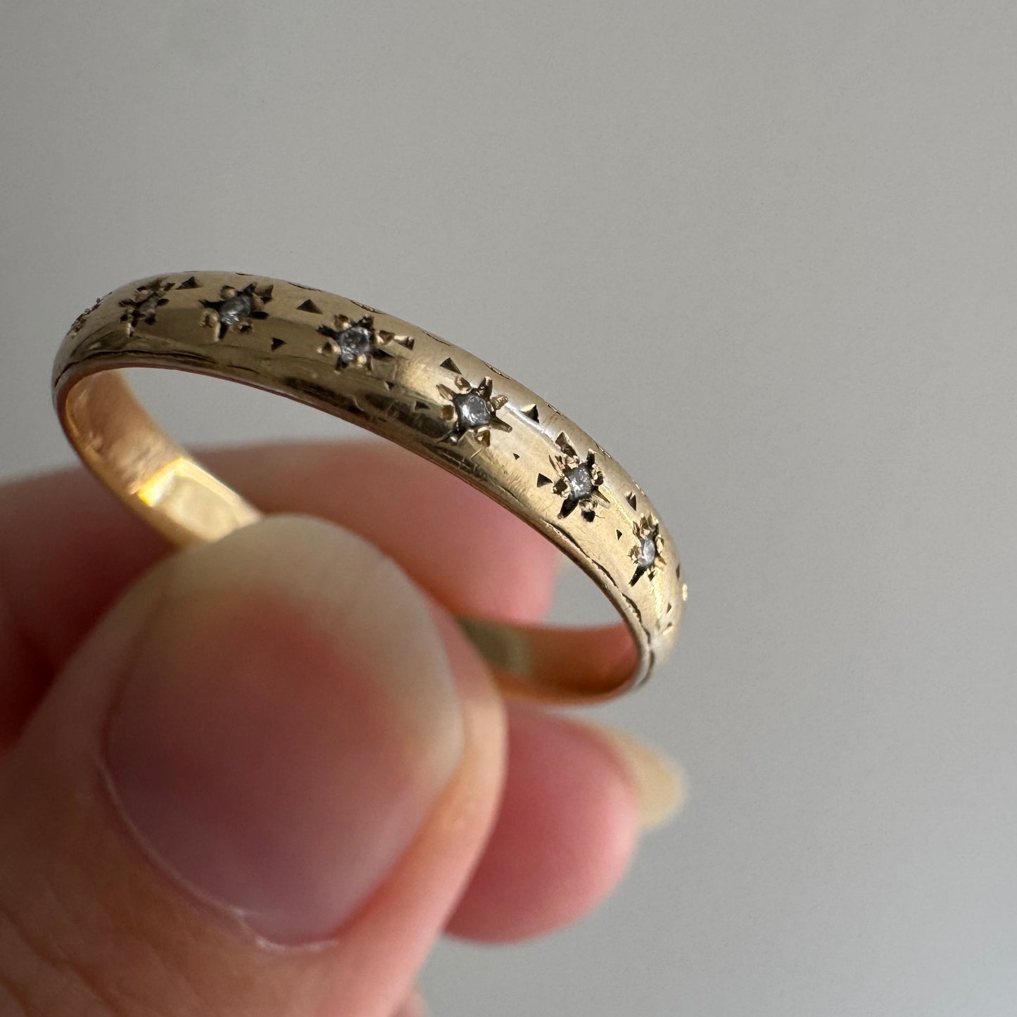 reimagined V I N T A G E // star story / 14k faded patterned band with seven new star-set diamonds / size 8.5