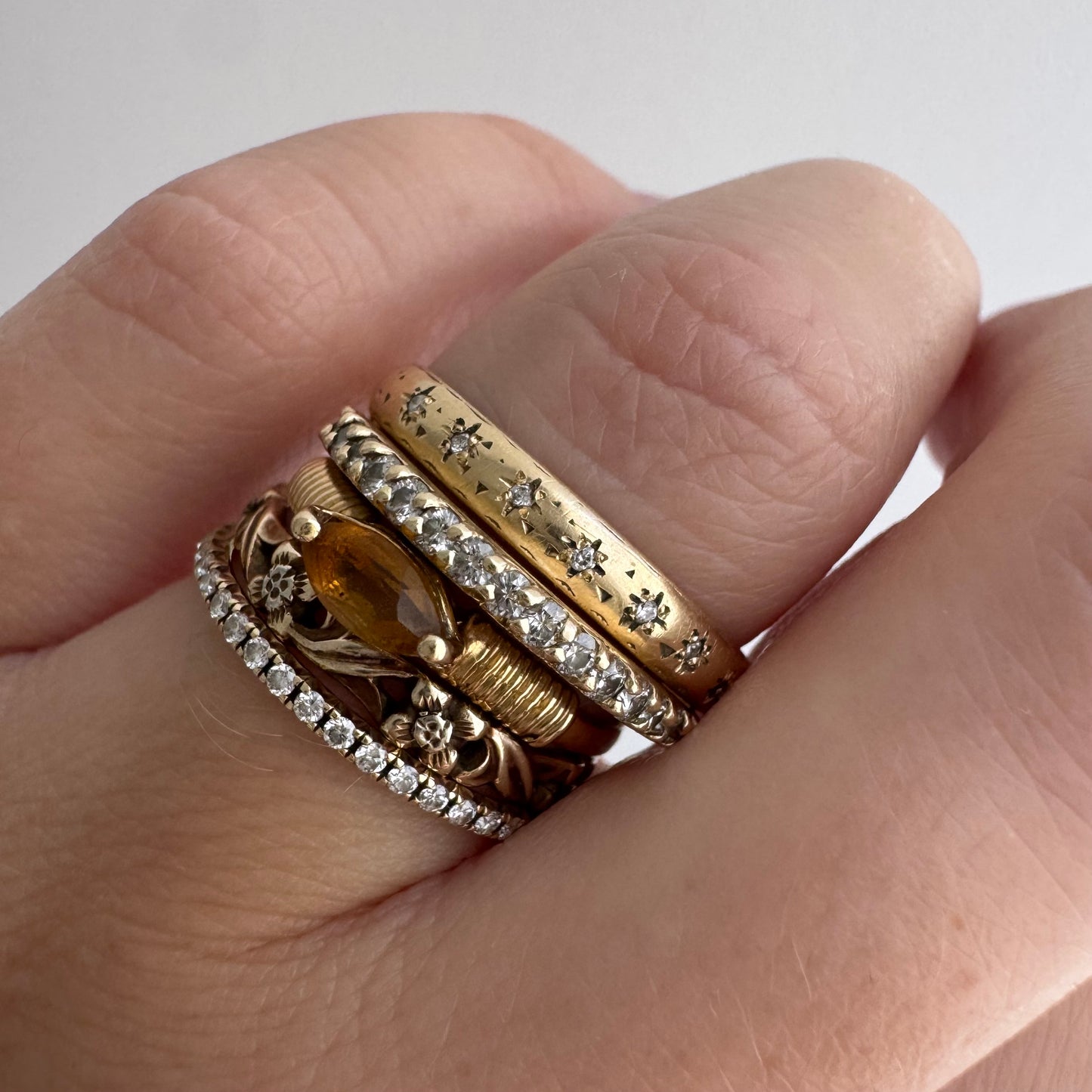 reimagined V I N T A G E // star story / 14k faded patterned band with seven new star-set diamonds / size 8.5