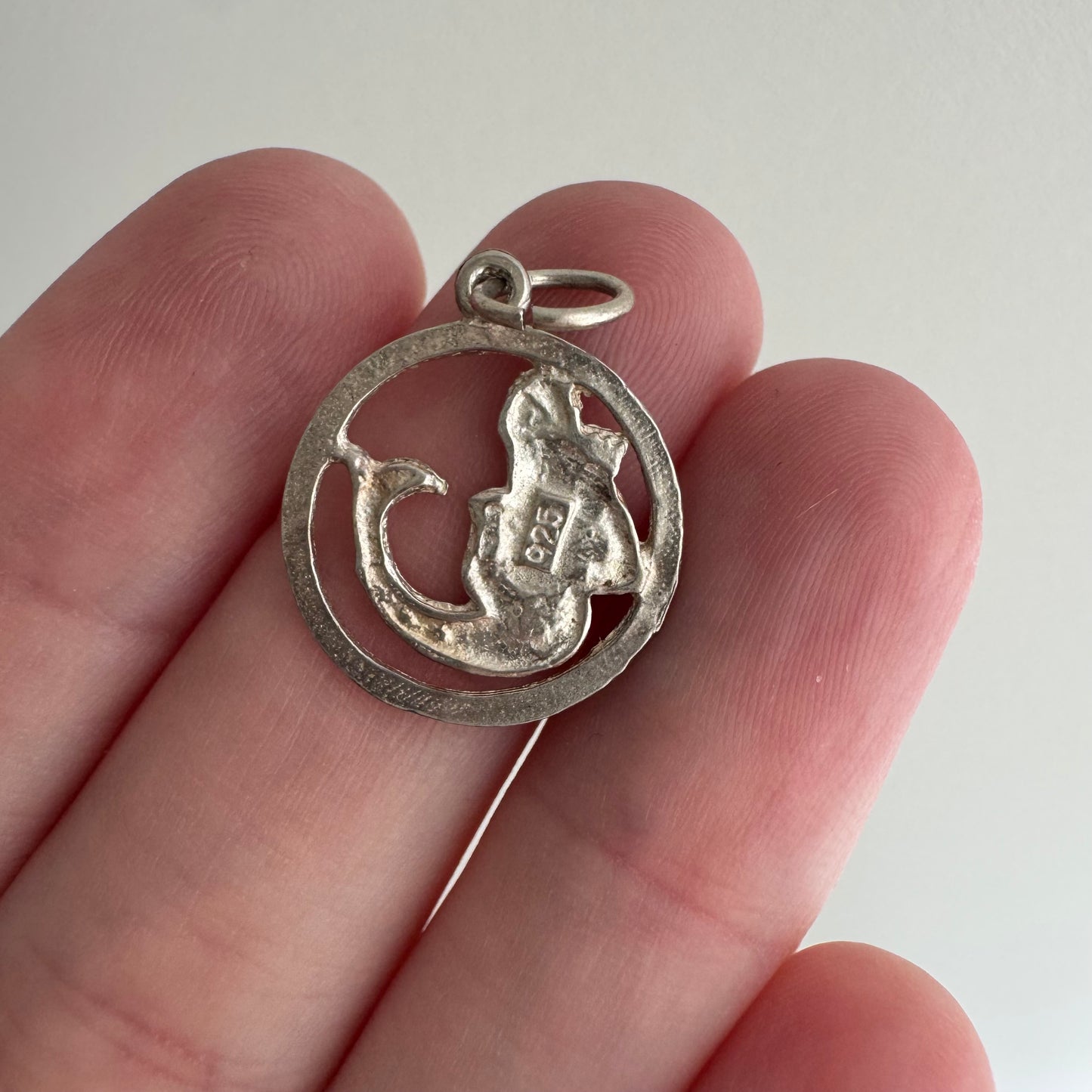 V I N T A G E // sea-based / sterling silver engine turned merman with staff / a pendant